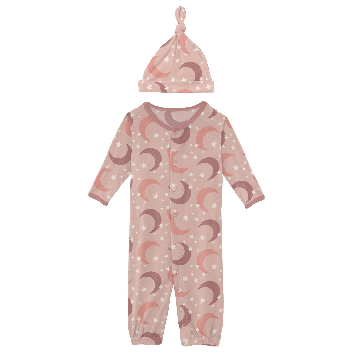 Print Layette Gown Converter & Single Knot Hat Set in Peach Blossom Moon and Stars (246811)