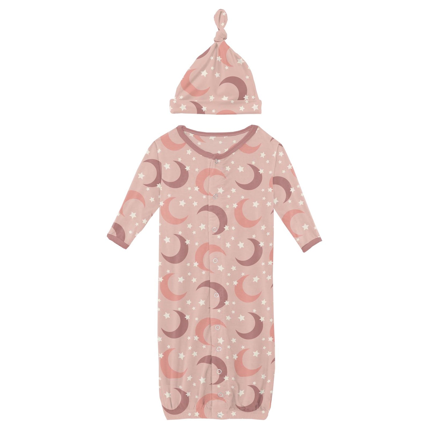 Print Layette Gown Converter & Single Knot Hat Set in Peach Blossom Moon and Stars (246834)