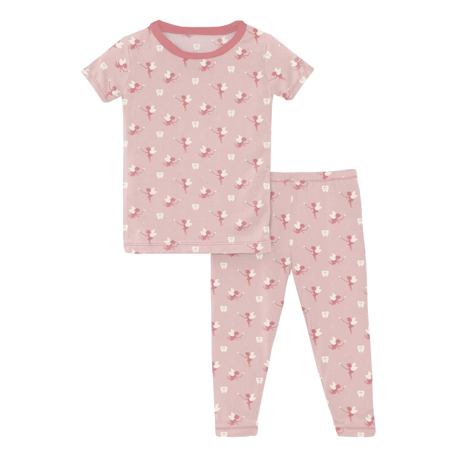 Print Short Sleeve Pajama Set in Baby Rose Tooth Fairy (246845)