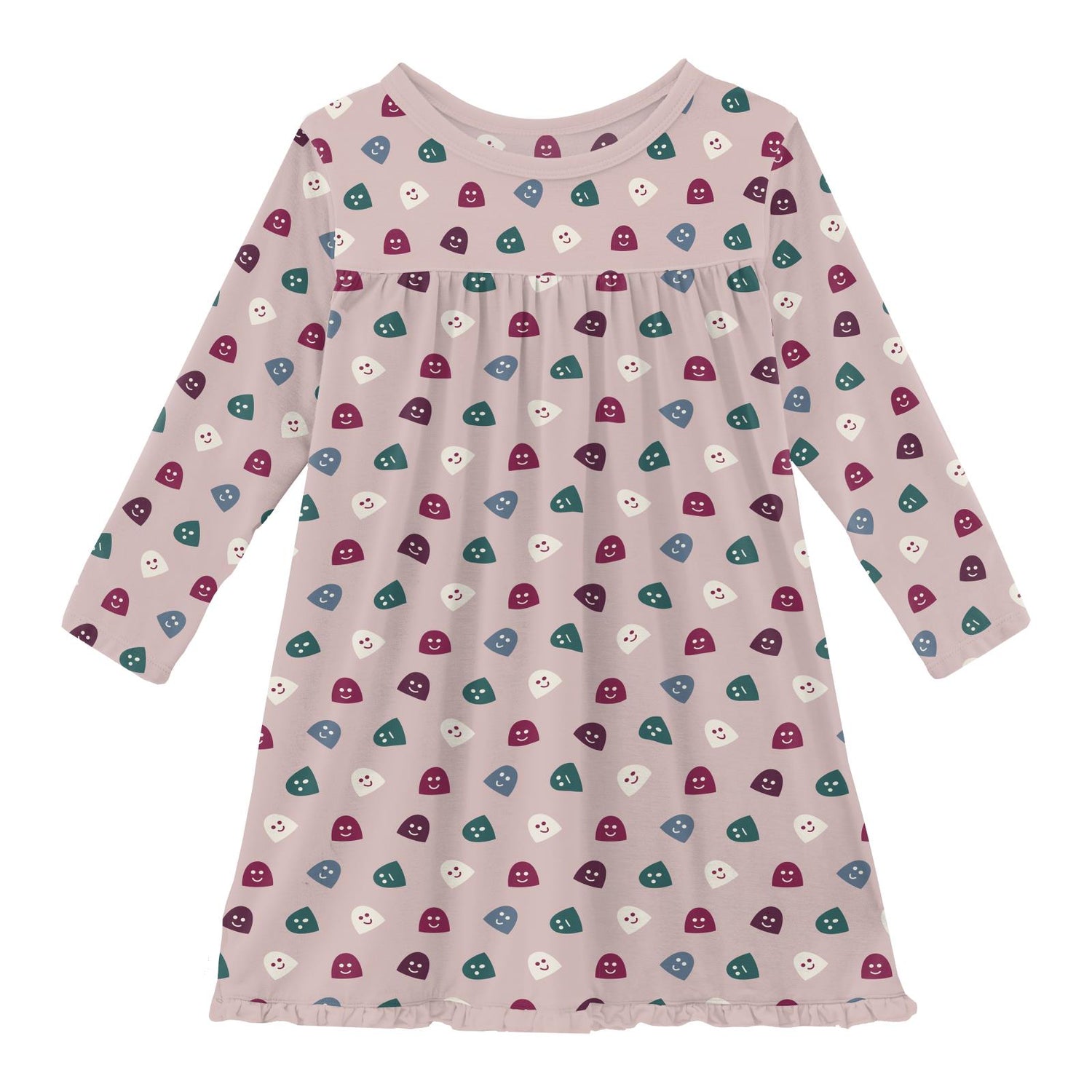 Print Long Sleeve Swing Dress in Baby Rose Happy Gumdrops (257357)