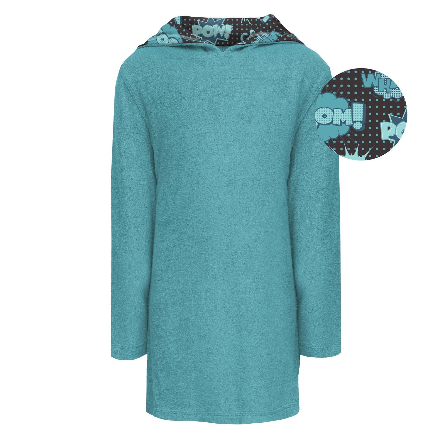 Terry Pull-over After Swim Robe with Lined Hood in Summer Sky with Midnight Comic Onomatopoeia (240537)