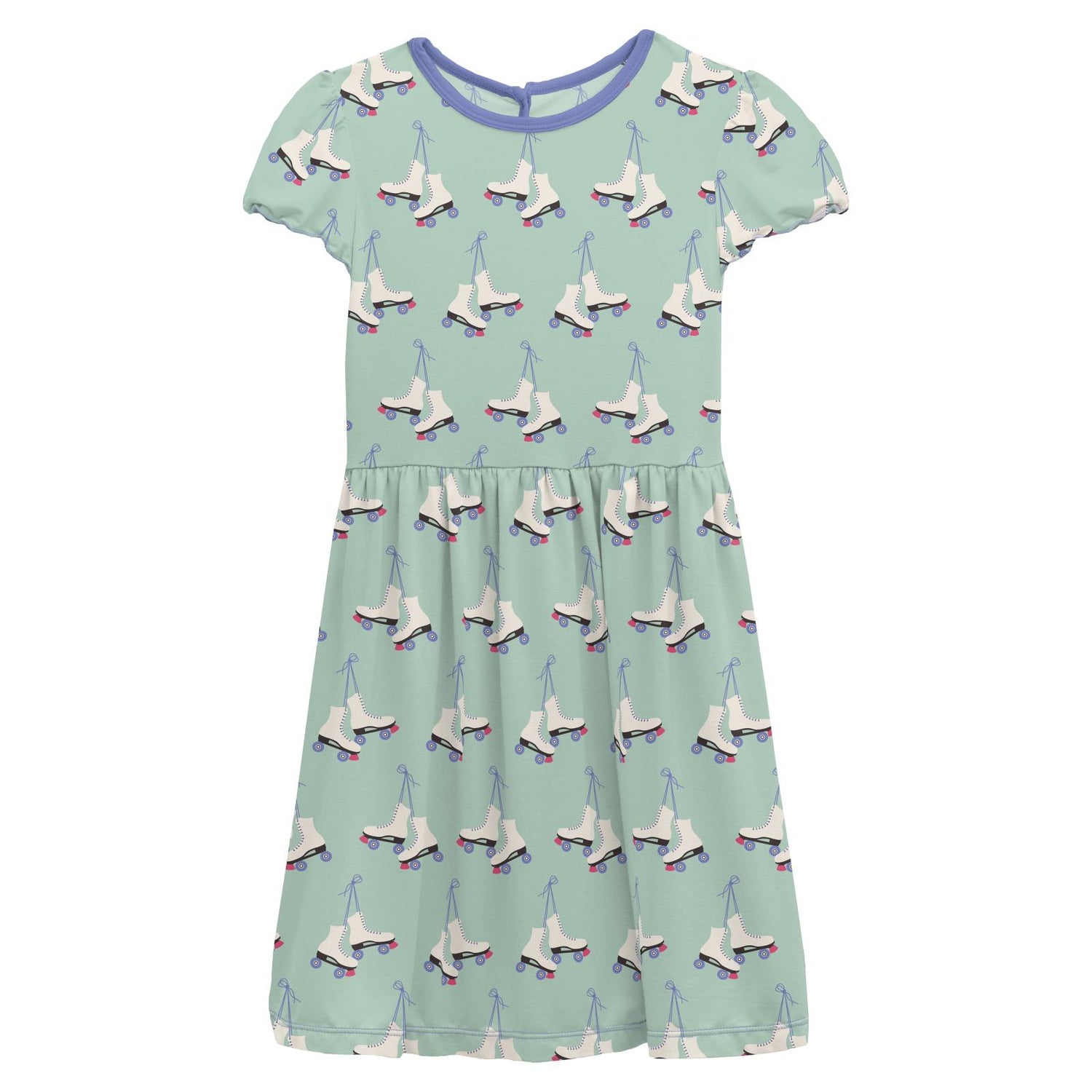 Print Flutter Sleeve Twirl Dress in Pistachio Roller Skates (241181)