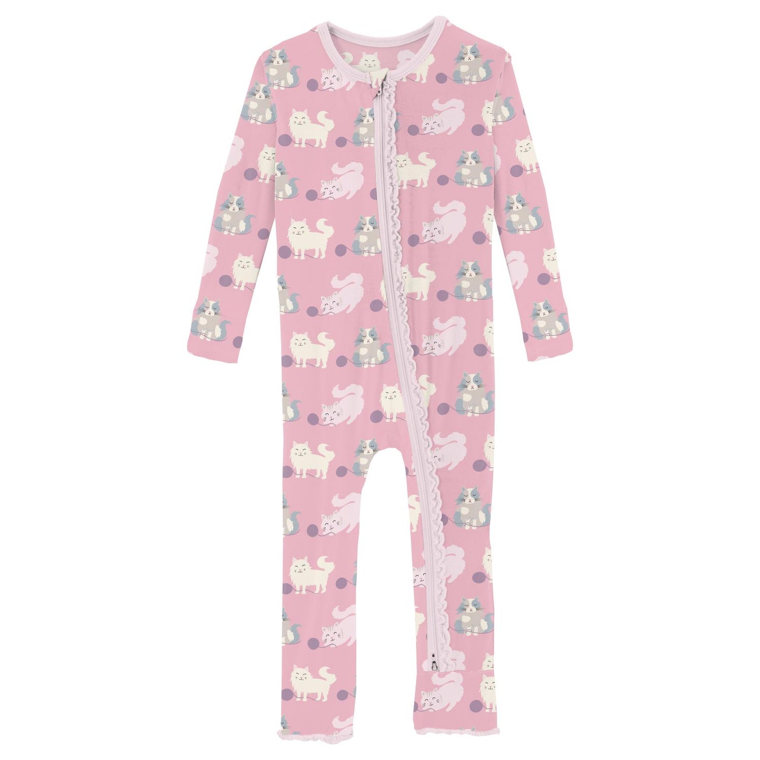Print Muffin Ruffle Coverall with 2 Way Zipper in Cake Pop Cats and Yarn (313442)