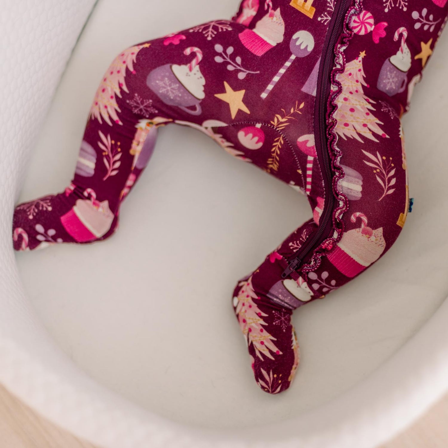 Print Muffin Ruffle Footie with 2 Way Zipper in Melody Sugar Plum (368185)