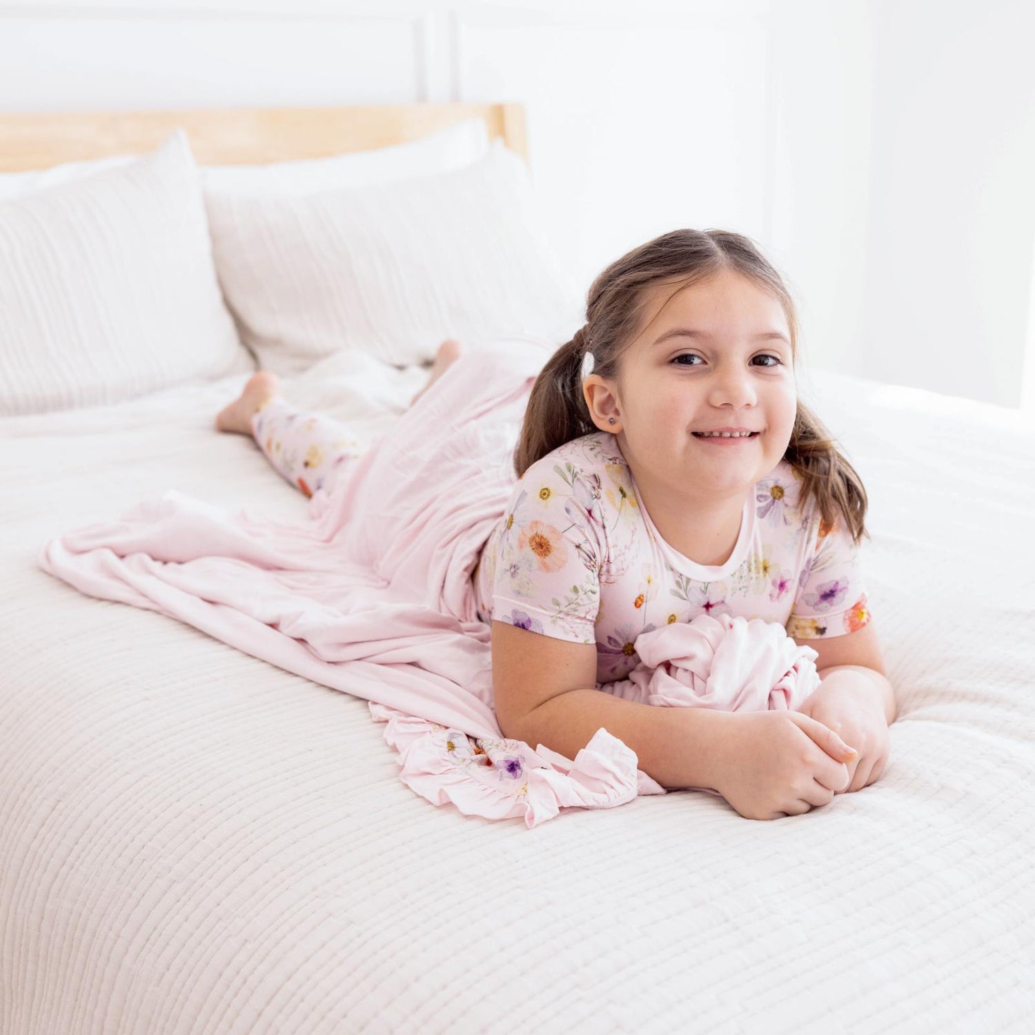 Print Short Sleeve Pajama Set in Shrinking Violet Pressed Flowers (360036)