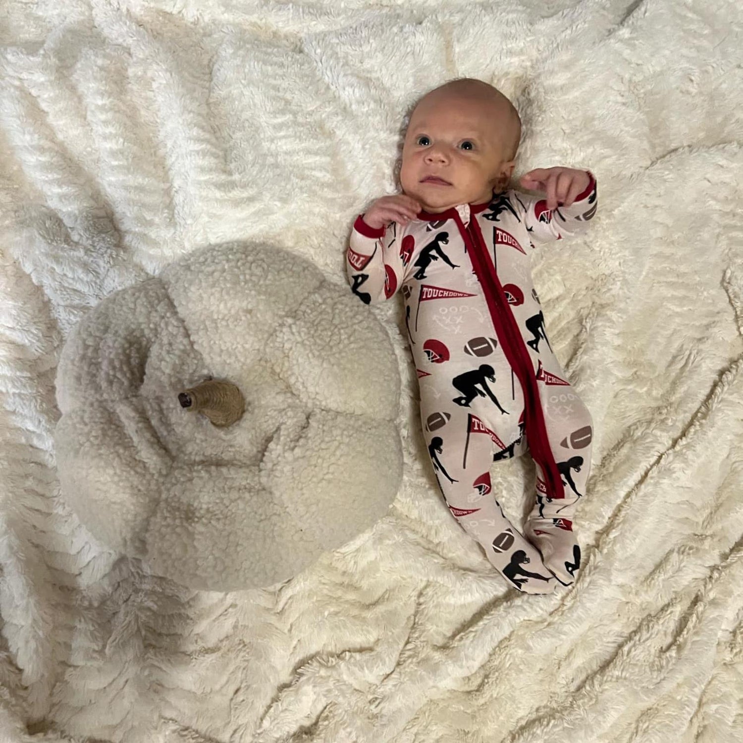 Print Footie with 2 Way Zipper in Latte Touchdown (341024)