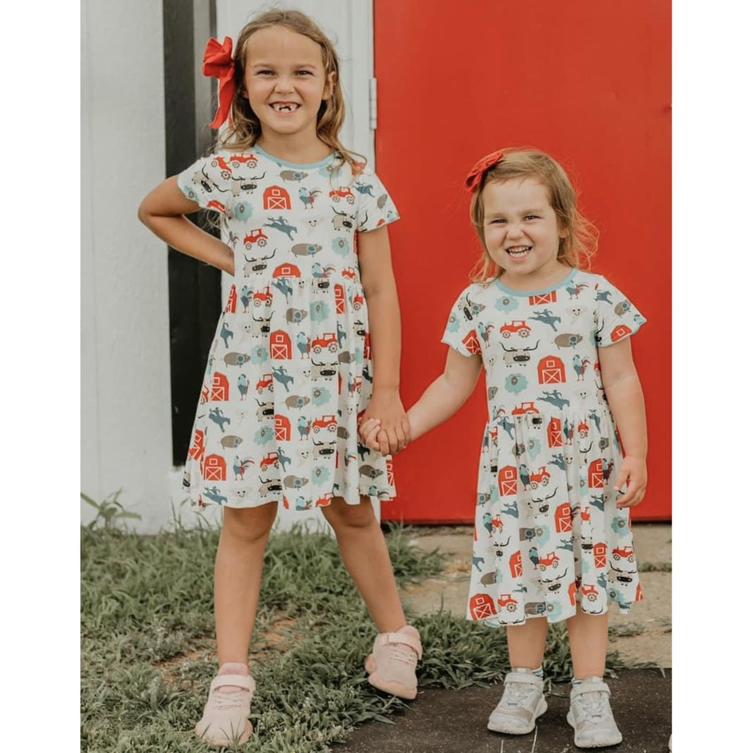 Print Flutter Sleeve Twirl Dress in Glacier Rowdy Howdy (341025)