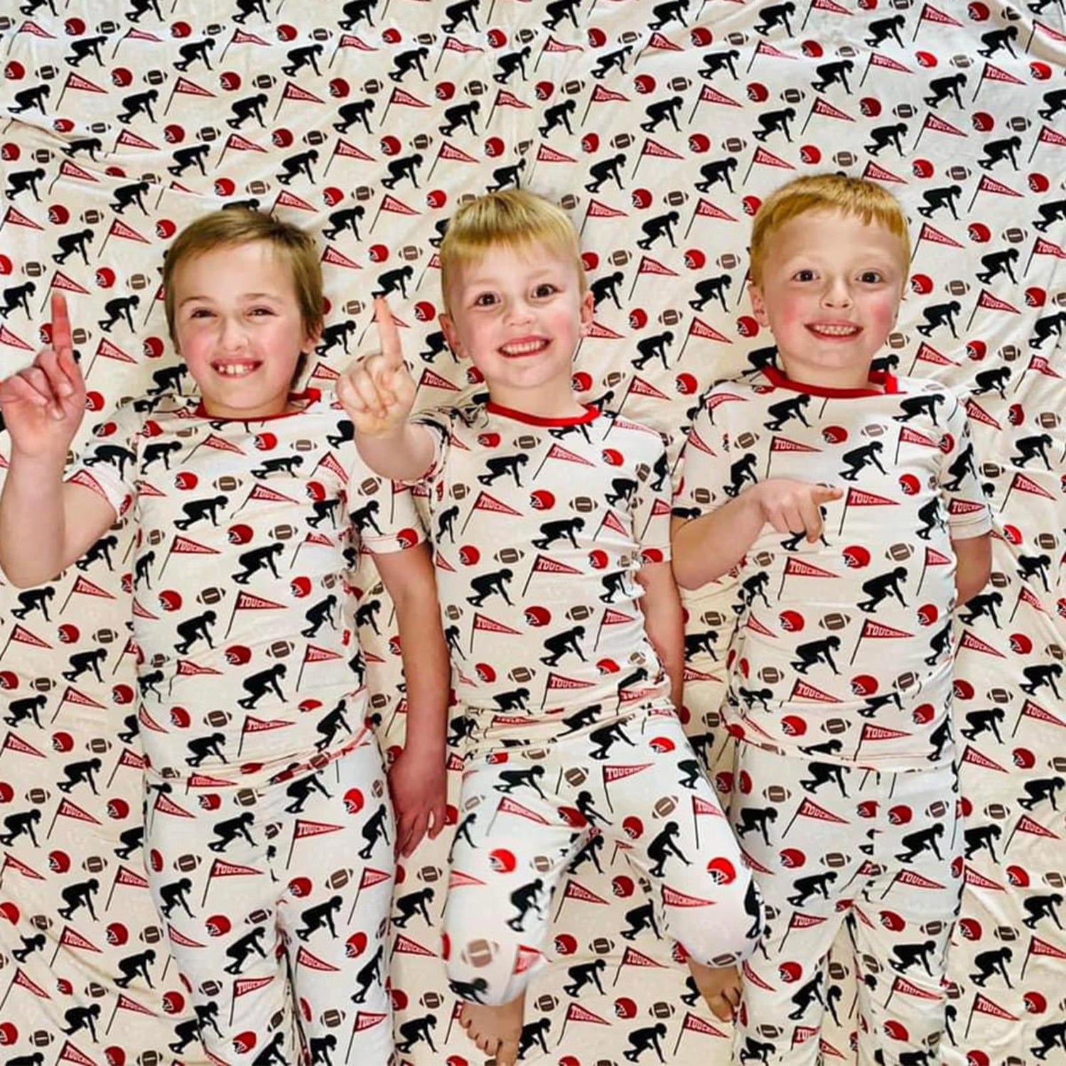 Print Short Sleeve Pajama Set in Latte Touchdown (341060)