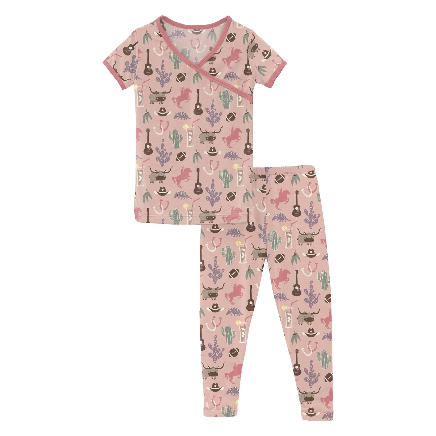 Print Short Sleeve Kimono Pajama Set in Peach Blossom Rodeo (341062)