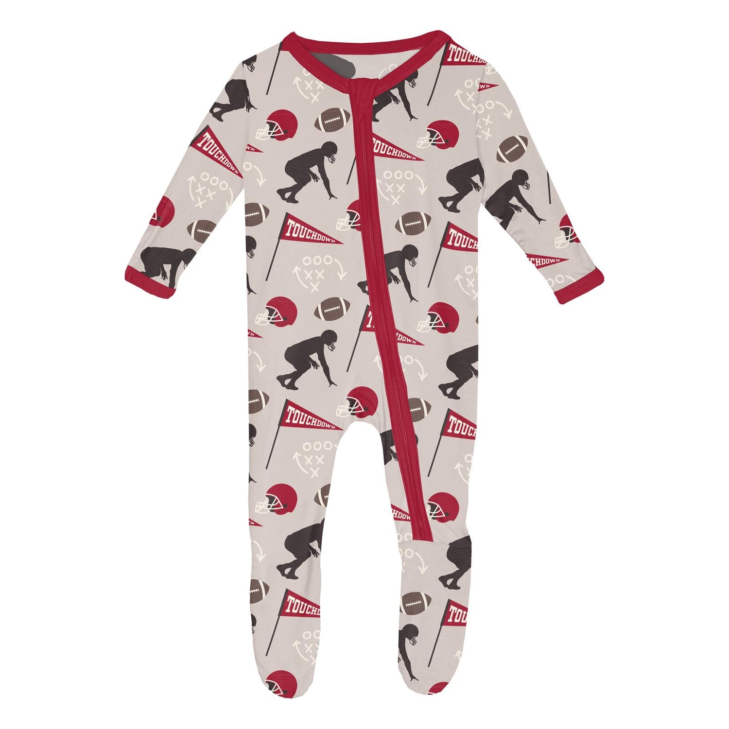 Print Footie with 2 Way Zipper in Latte Touchdown (341064)