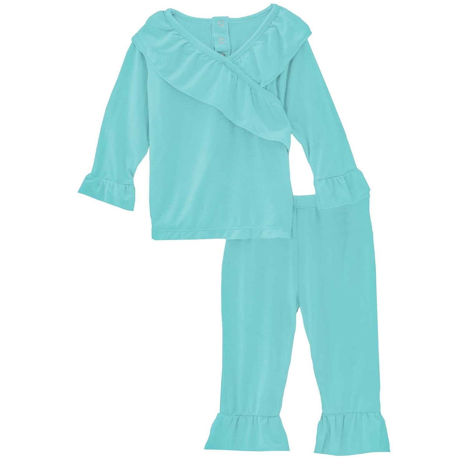 Long Sleeve Kimono Double Ruffle Outfit Set in Summer Sky (248130)