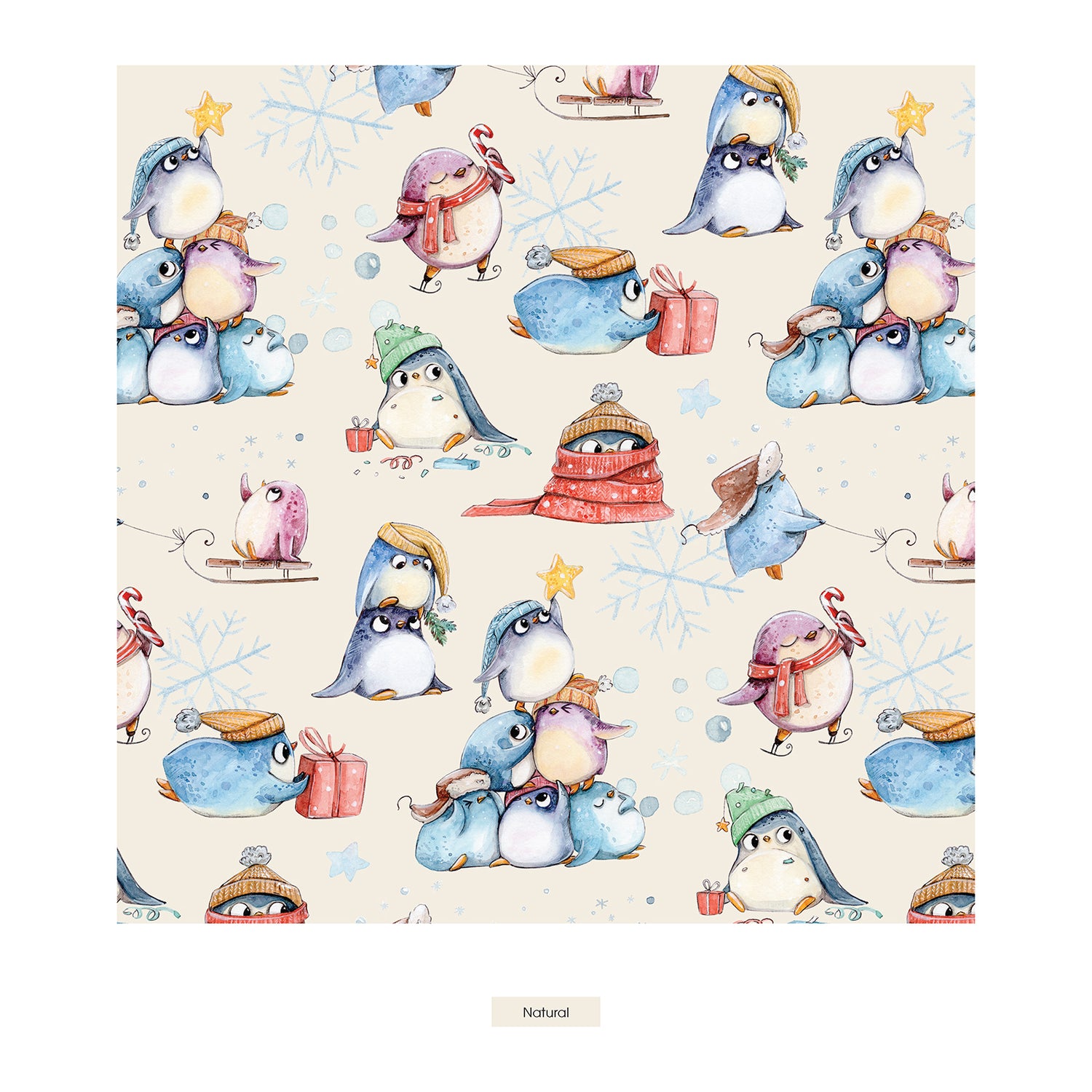 Print Swaddle Perfect Blanket in Natural Silly Penguins (349136)