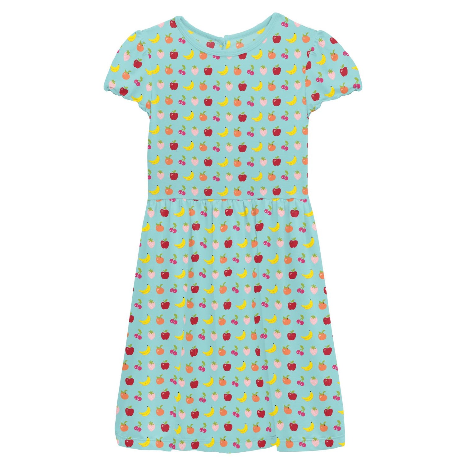 Print Flutter Sleeve Twirl Dress with Pockets in Summer Sky Mini Fruit (332727)