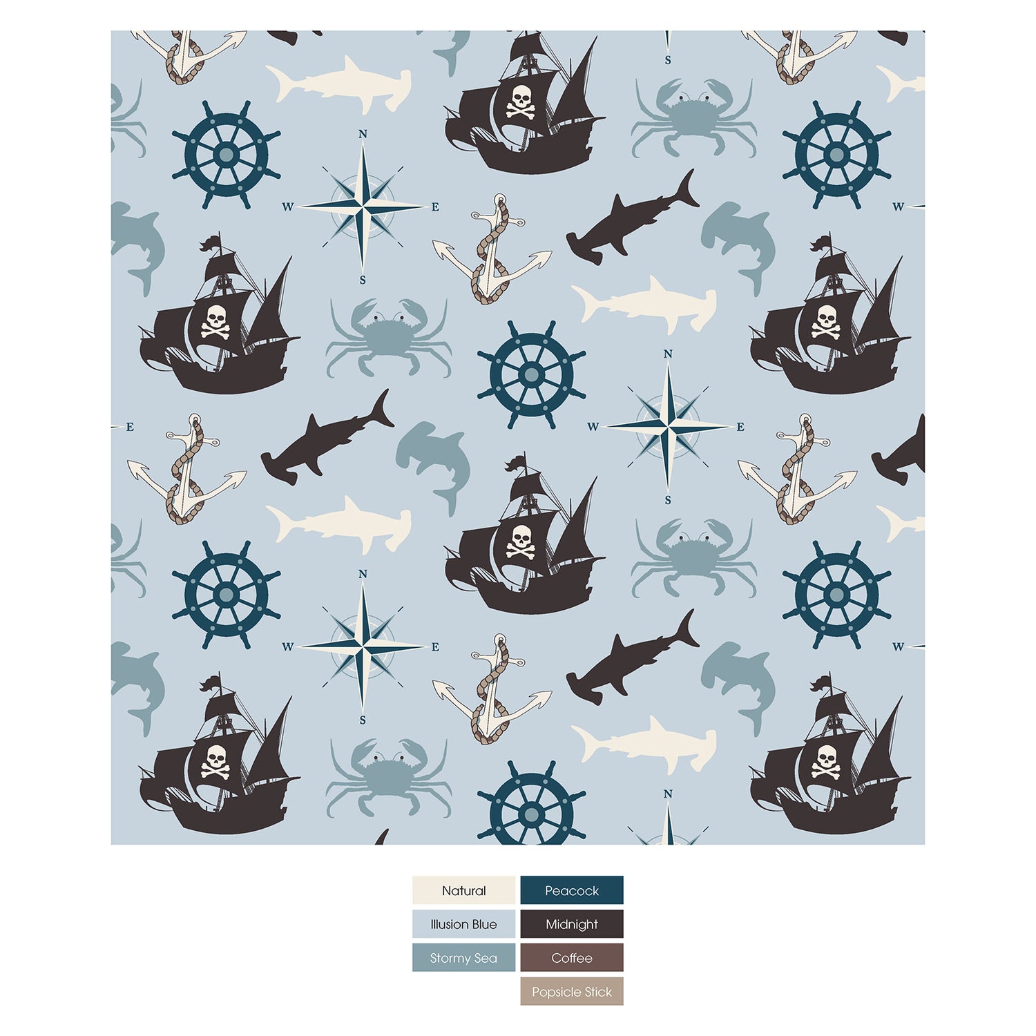 Print Long Sleeve Twirl Dress with Pockets in Illusion Blue Pirate Adventure (309639)