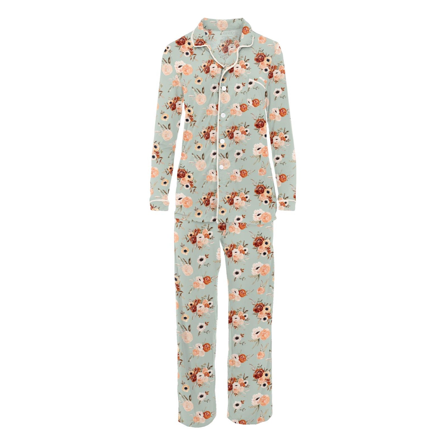 Women's Print Long Sleeve Collared Pajama Set in Aloe Fall Floral (364611)