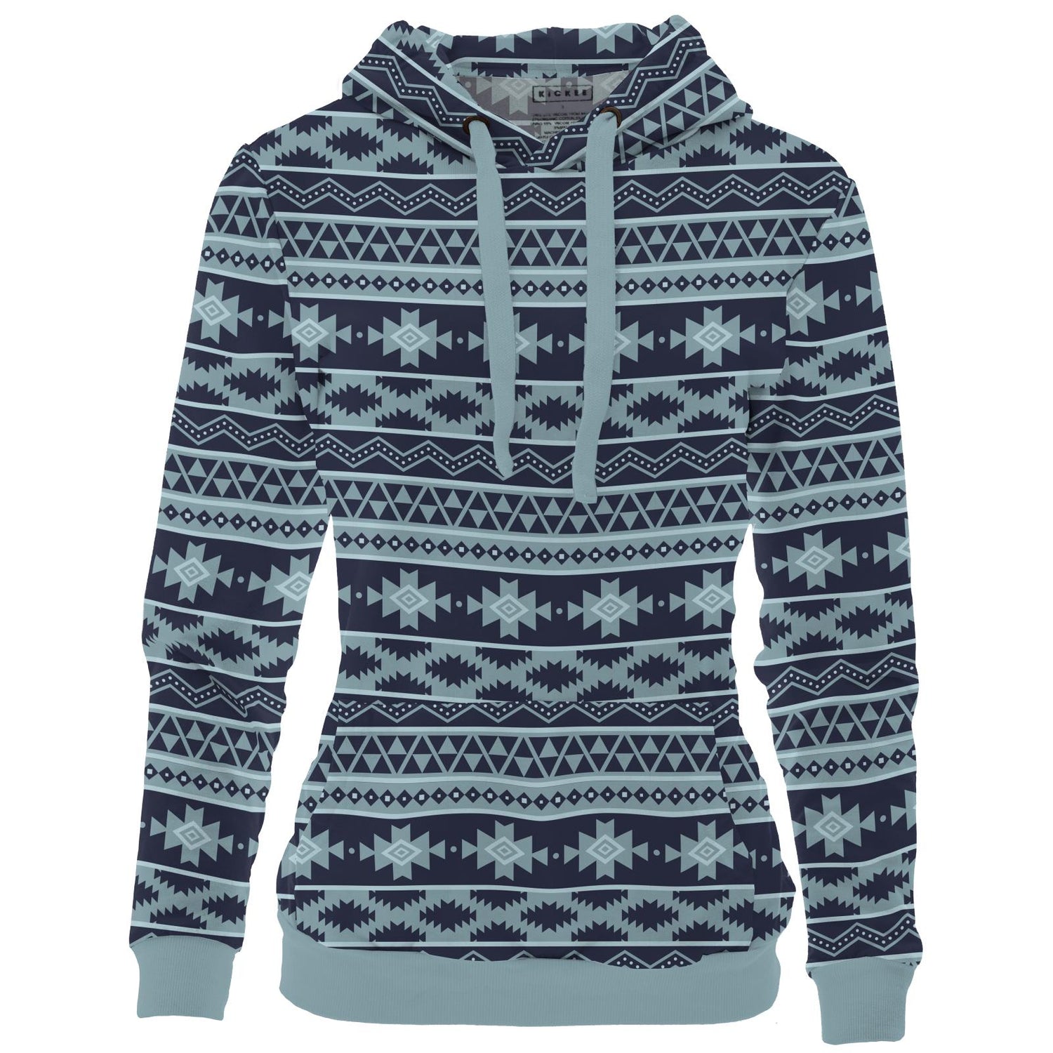 Women's Print Fleece Kangaroo Pocket Pullover in Peacoat Mayan Print (364624)