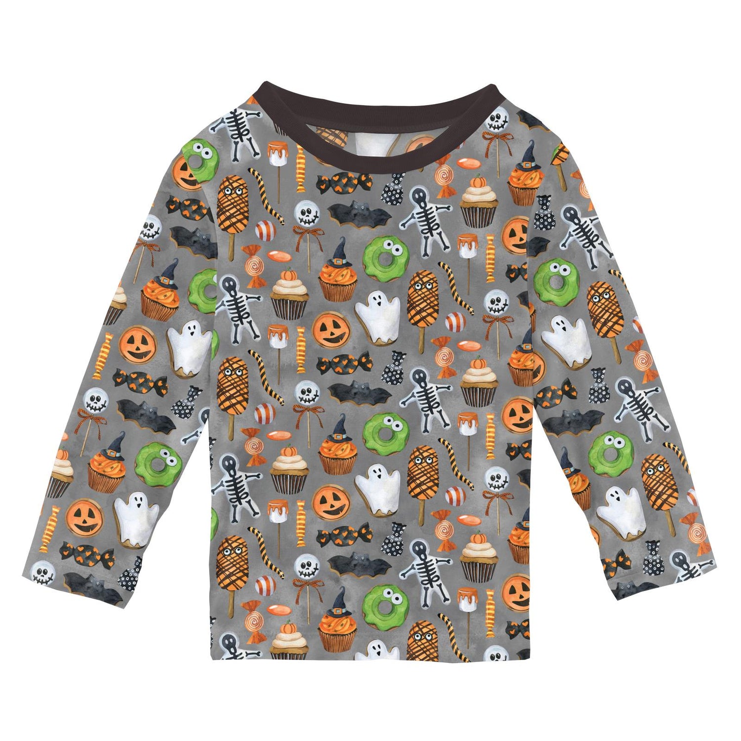 Print Long Sleeve Crew Neck Tee in Halloween Treats (332923)