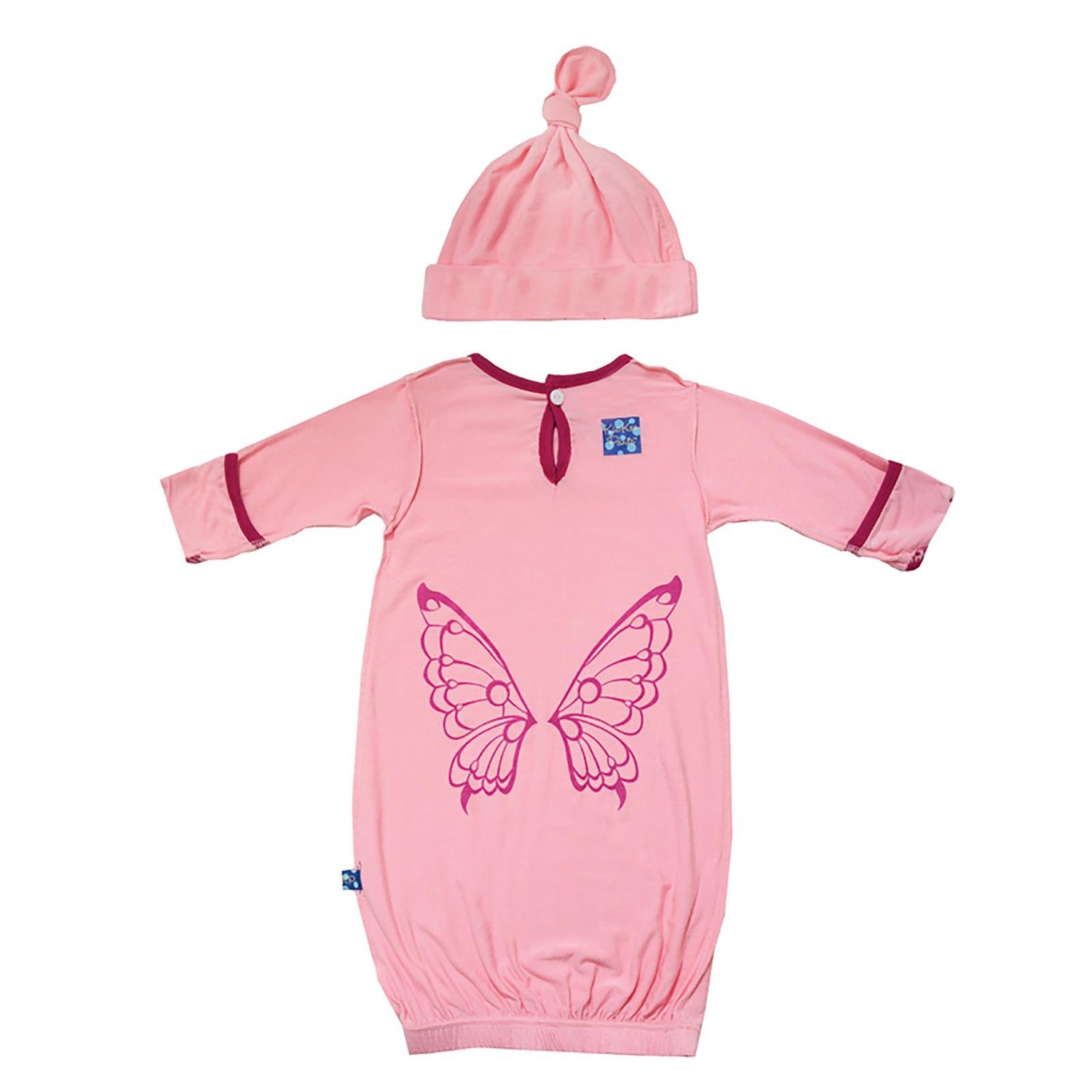 Print Layette Gown & Knot Hat Set in Lotus with Berry Butterfly (283342)