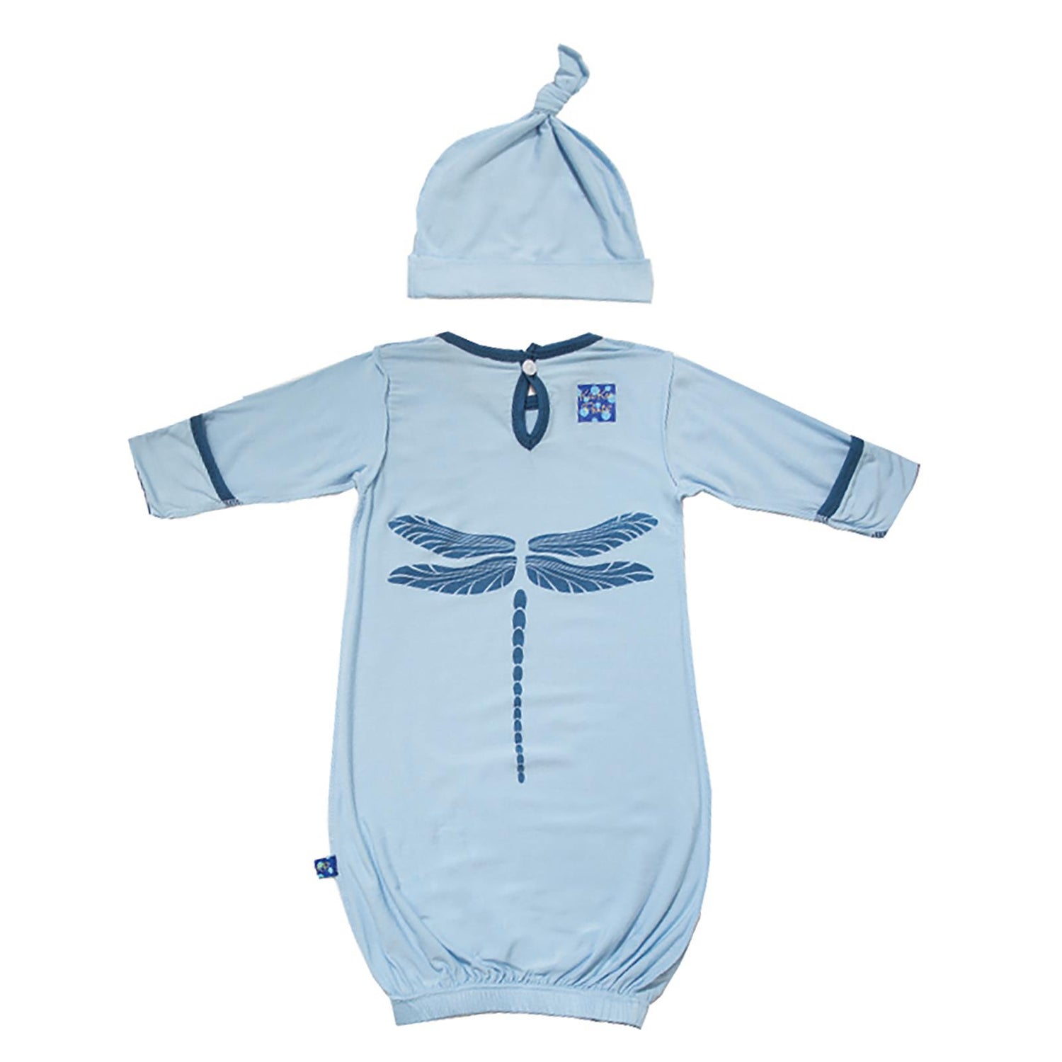 Print Layette Gown & Knot Hat Set in Pond with Dragonfly (283344)