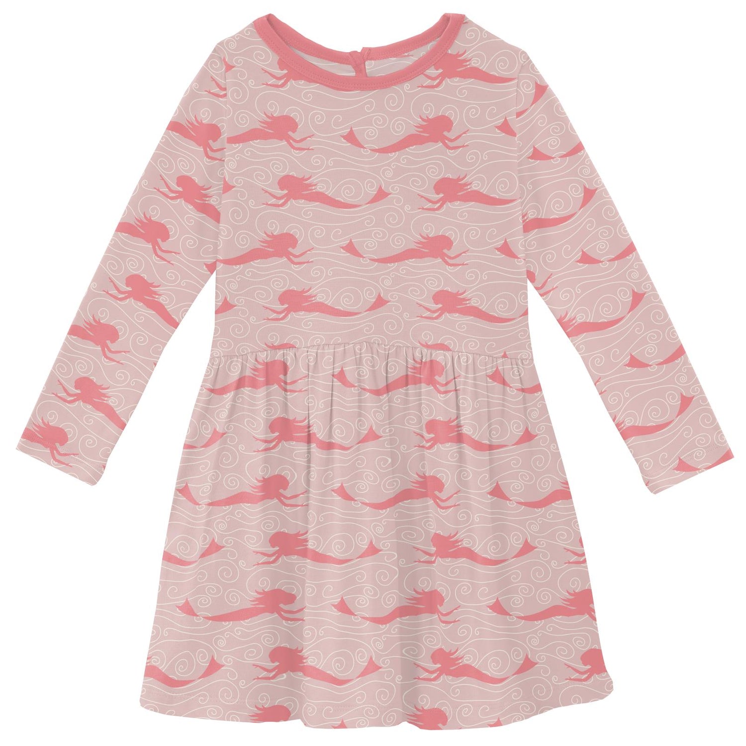 Print Long Sleeve Twirl Dress in Baby Rose Mermaid (264793)