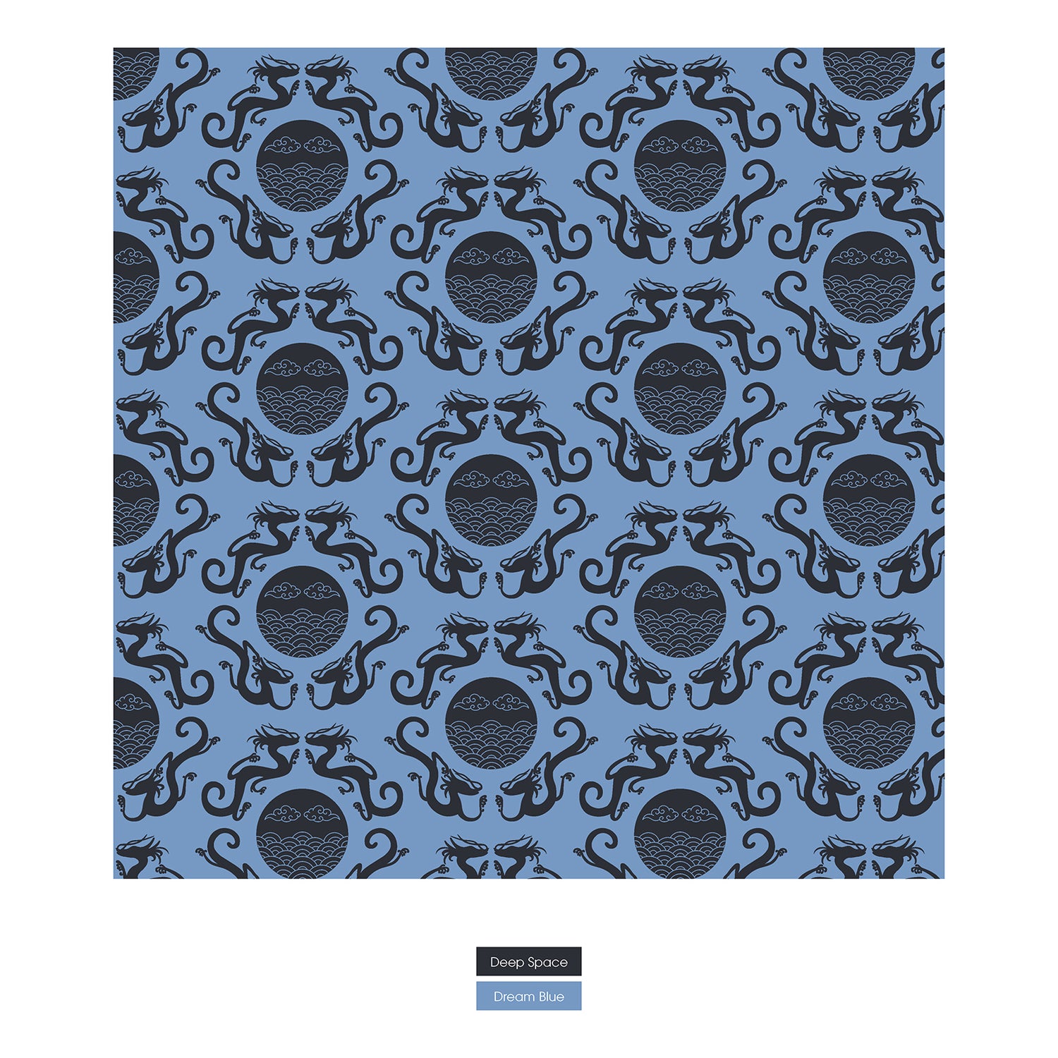 Print Short Sleeve Pajama Set with Shorts in Dream Blue Four Dragons (286829)