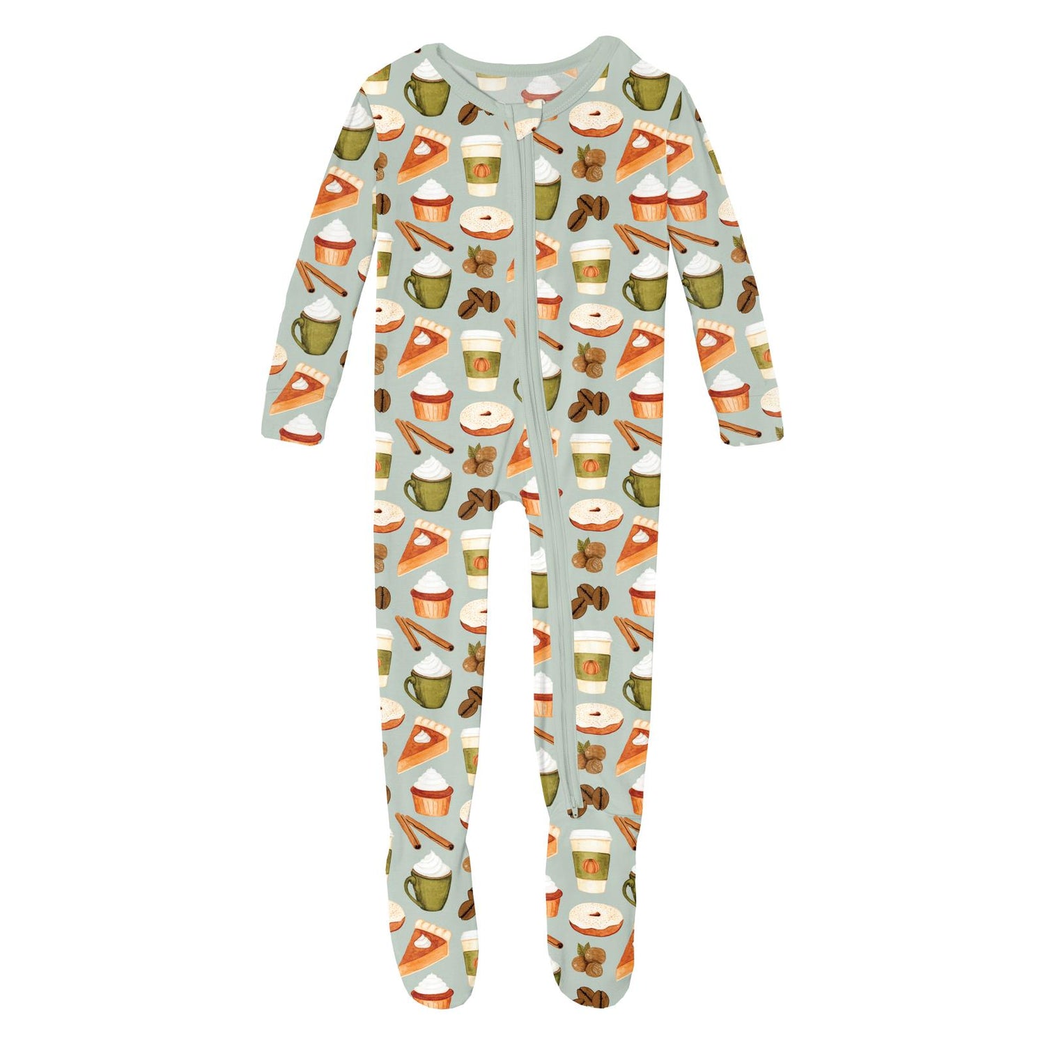 Print Footie with 2 Way Zipper in Aloe Pumpkin Spice (344086)