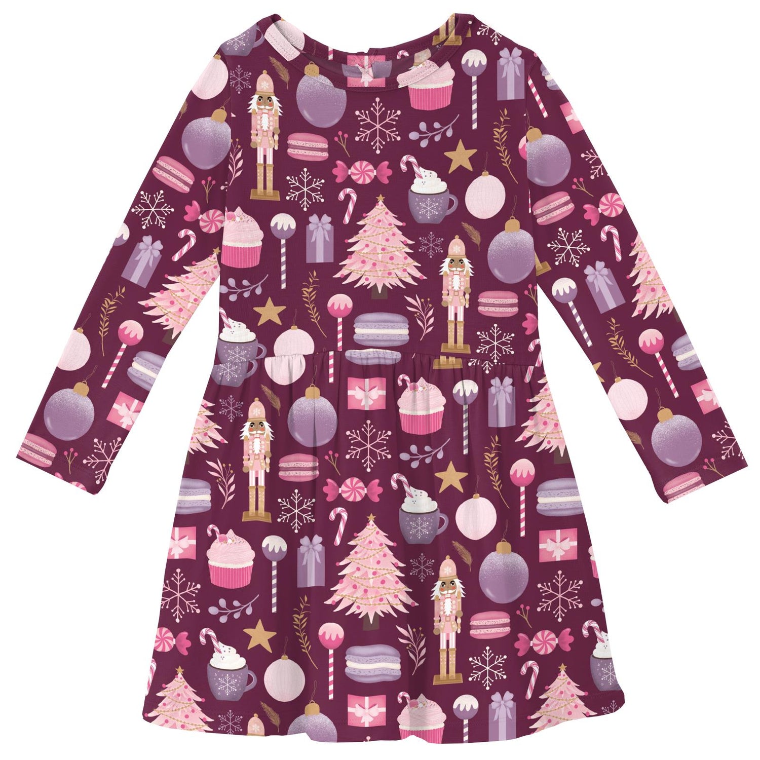 Print Long Sleeve Twirl Dress with Pockets in Melody Sugar Plum (371576)