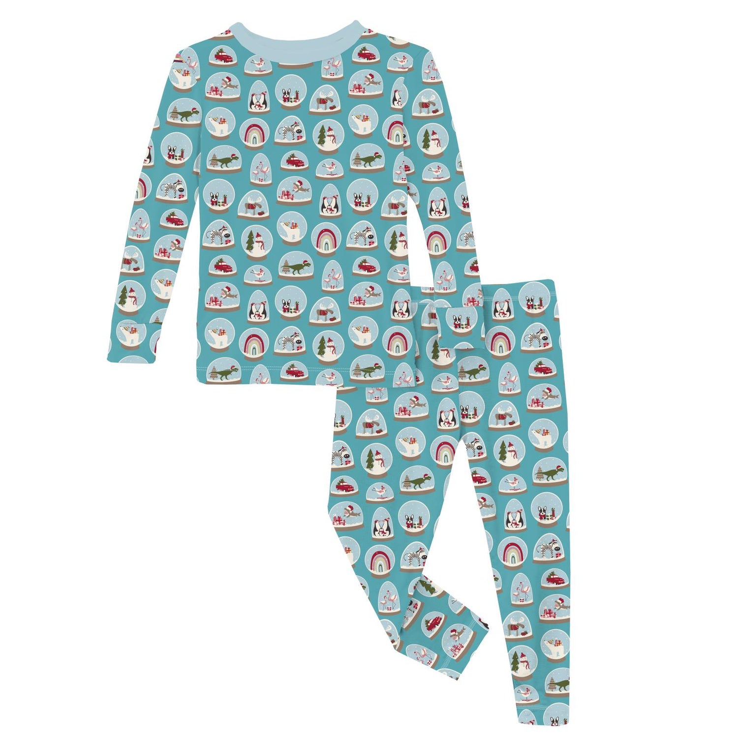 Print Long Sleeve Pajama Set in Glacier Snow Globes (371586)