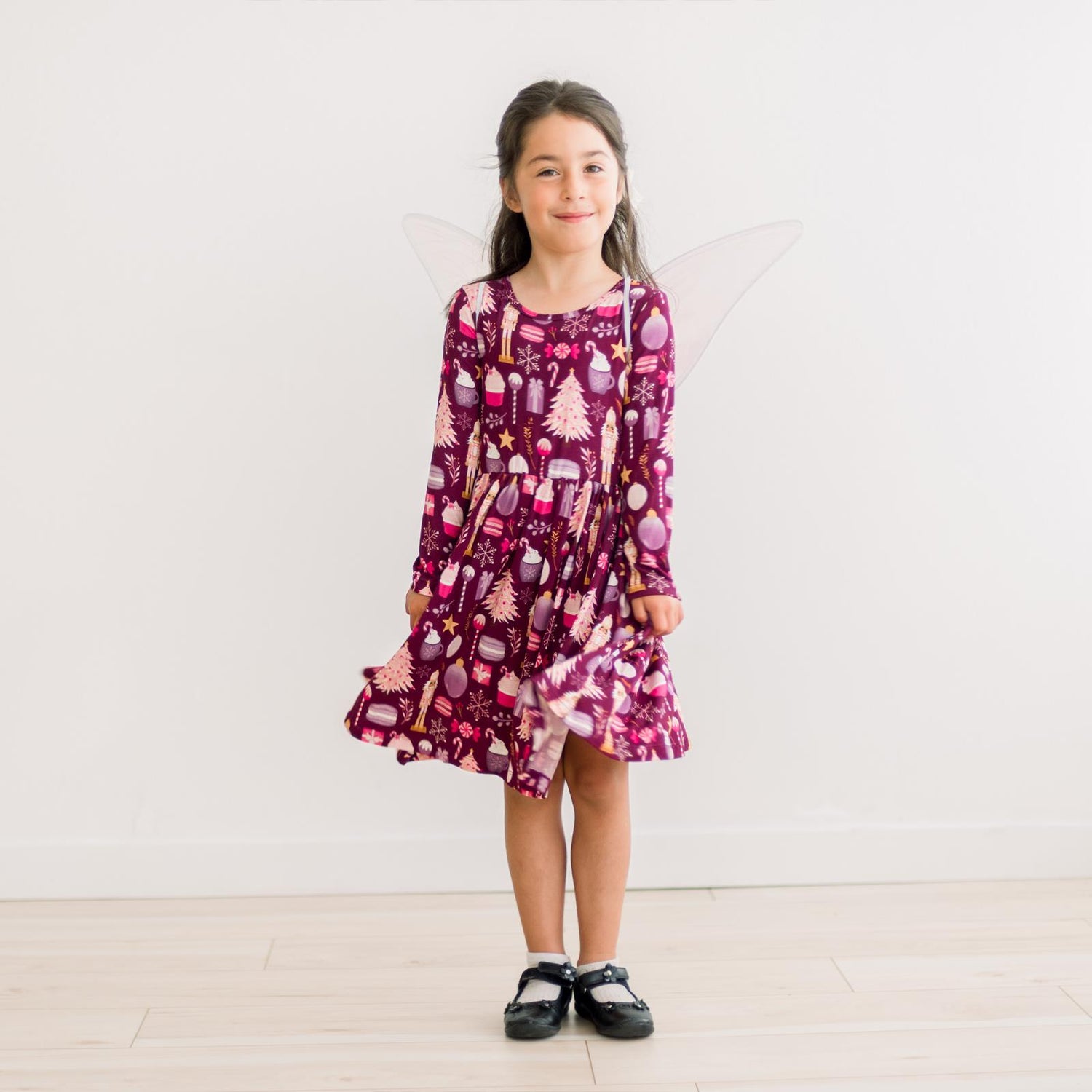 Print Long Sleeve Twirl Dress with Pockets in Melody Sugar Plum (371589)