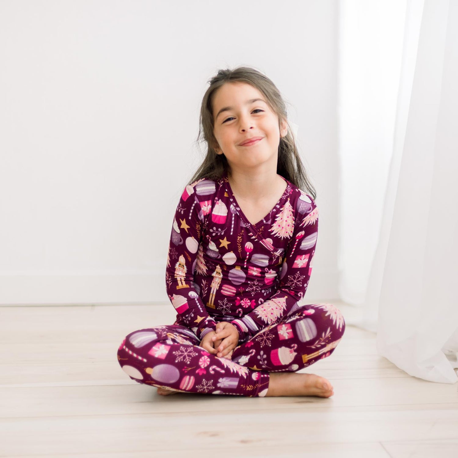 Print Long Sleeve Kimono Pajama Set in Melody Sugar Plum (371616)