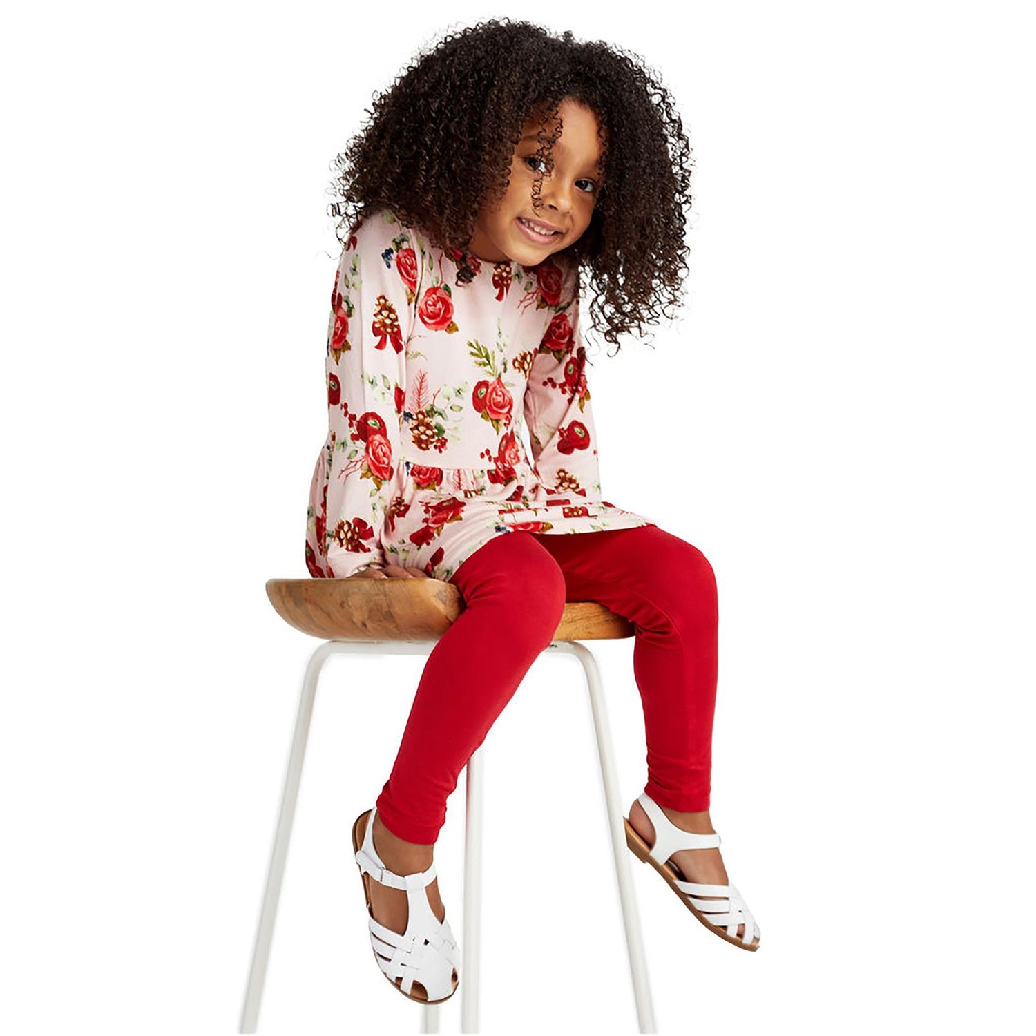 Print Long Sleeve Playtime Outfit Set in Baby Rose Holiday Floral (371639)