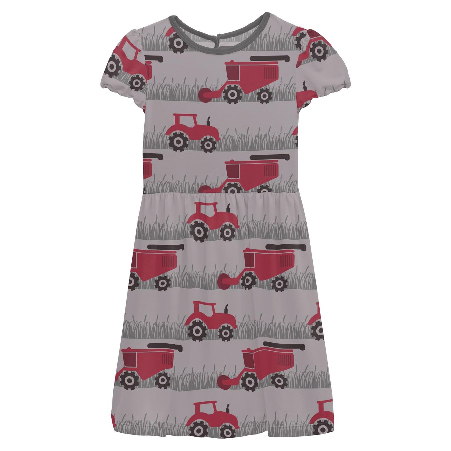 Print Flutter Sleeve Twirl Dress with Pockets in Feather Tractors and Wheat (357814)