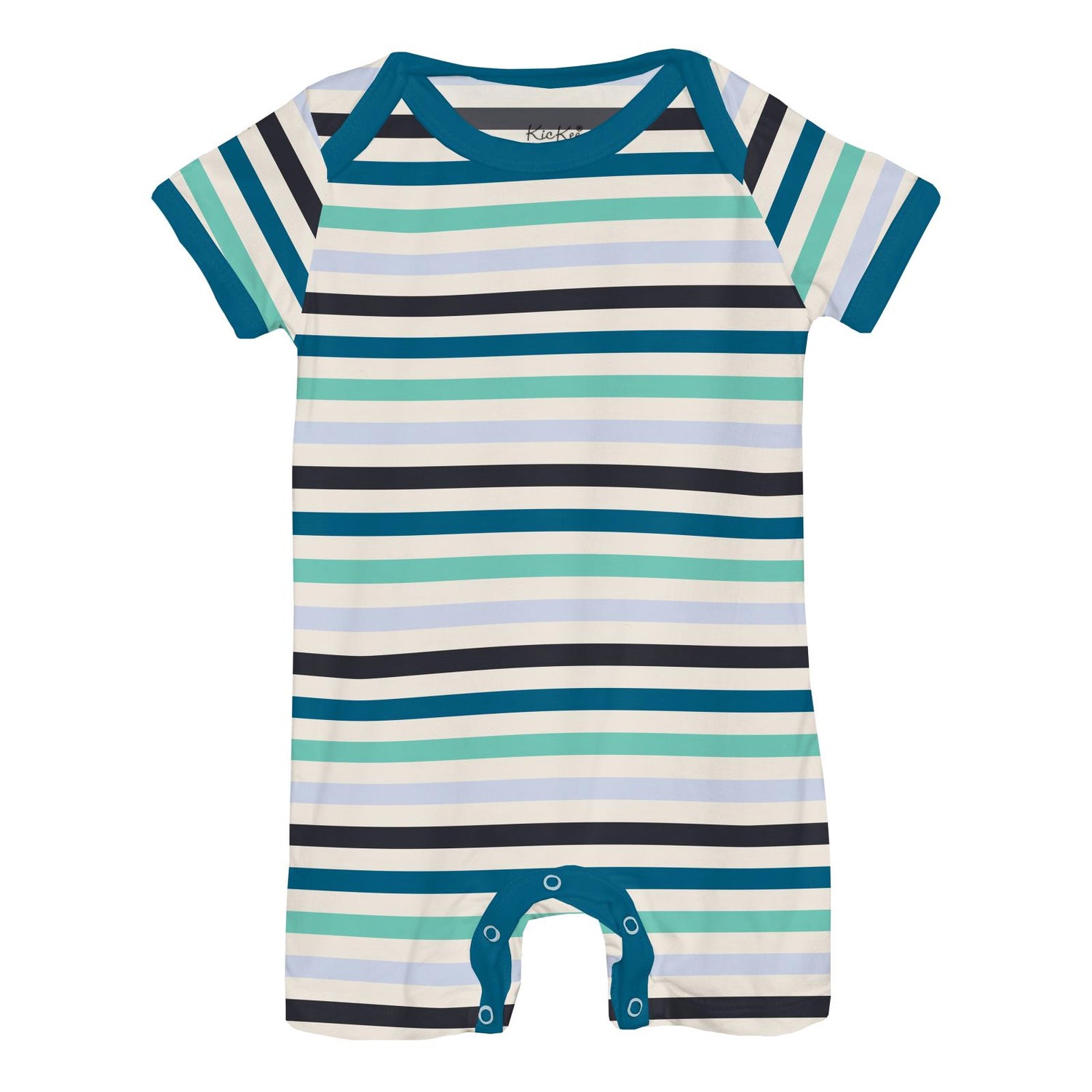 Print Short Sleeve Beau Romper in Little Boy Blue Stripe (357813)