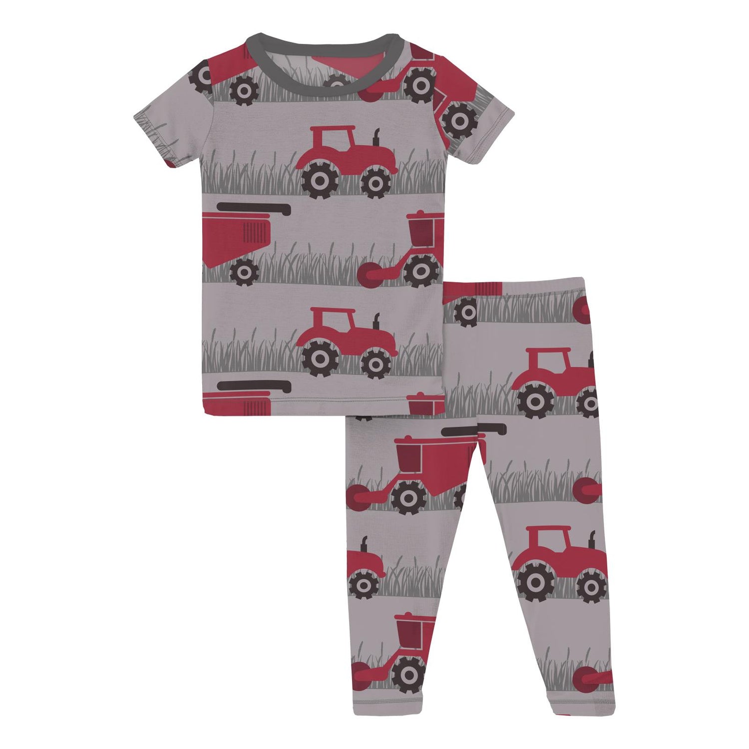 Print Short Sleeve Pajama Set in Feather Tractors and Wheat (357827)
