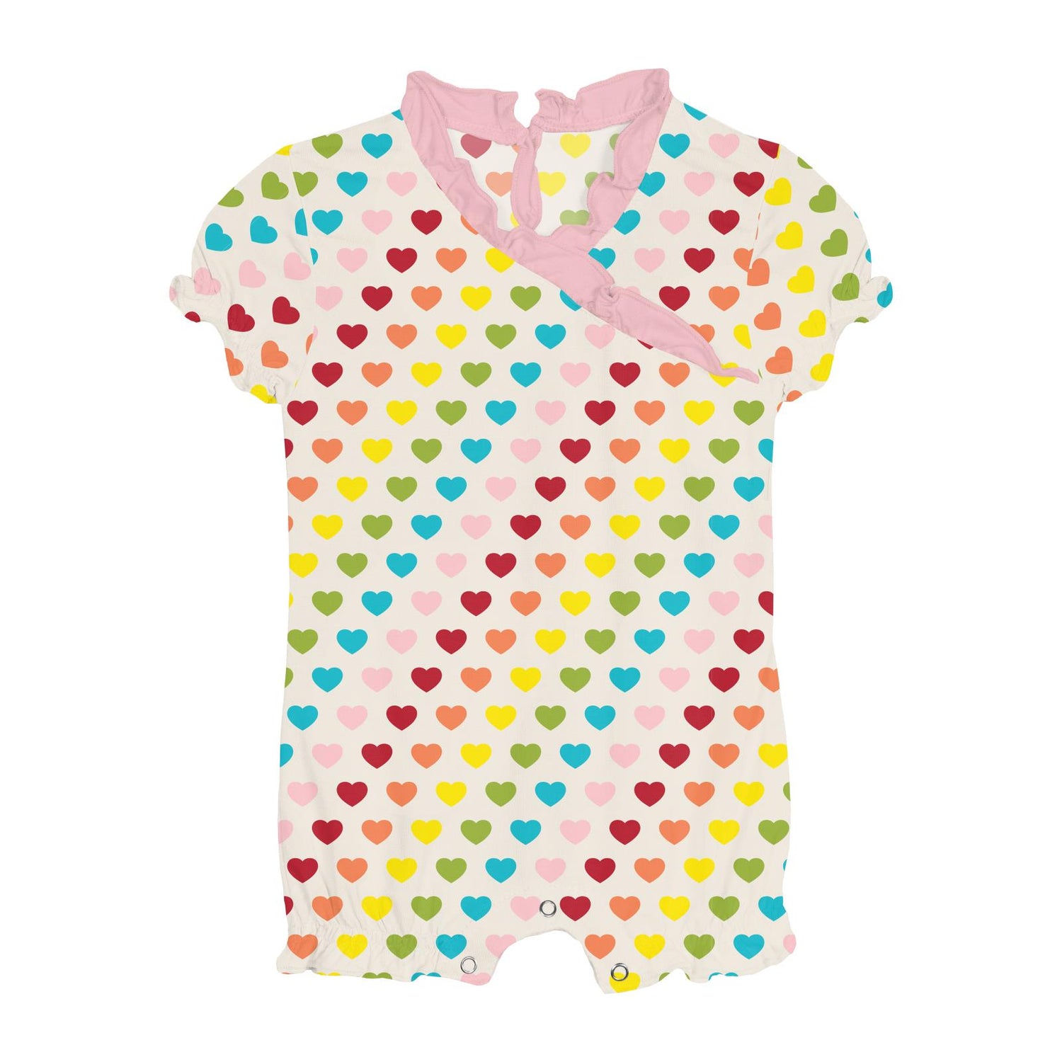 Print Ruffle Romper in Rainbow Hearts (345286)