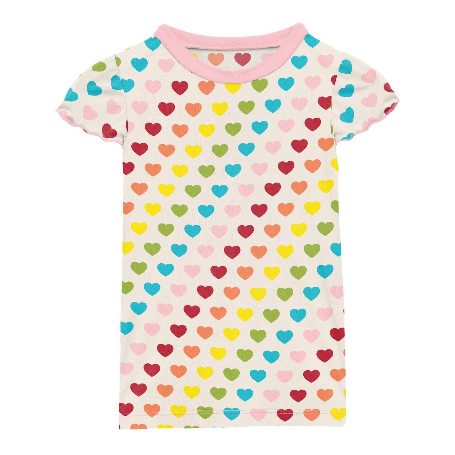 Print Flutter Sleeve Tee in Rainbow Hearts (345288)