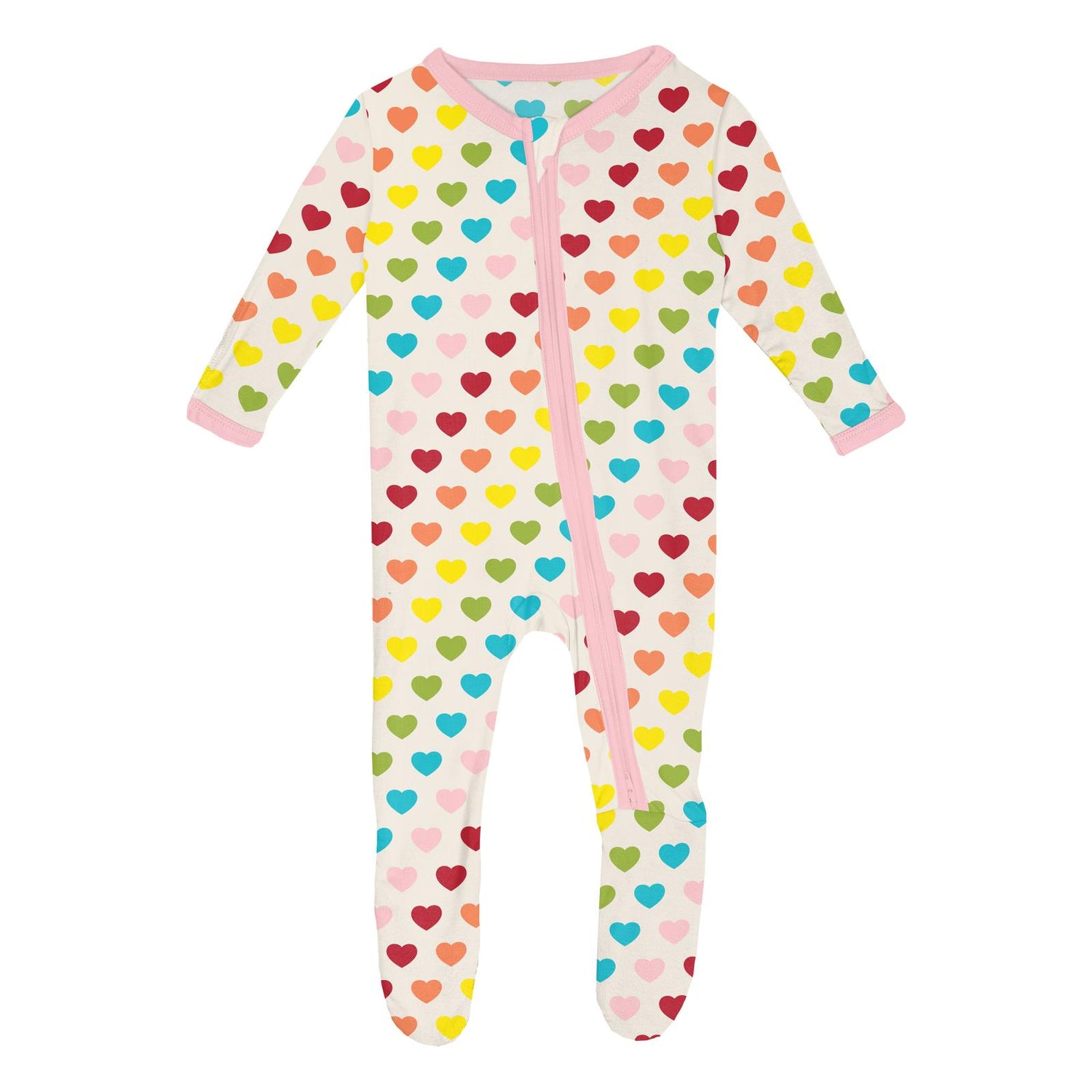 Print Footie with 2 Way Zipper in Rainbow Hearts (345293)