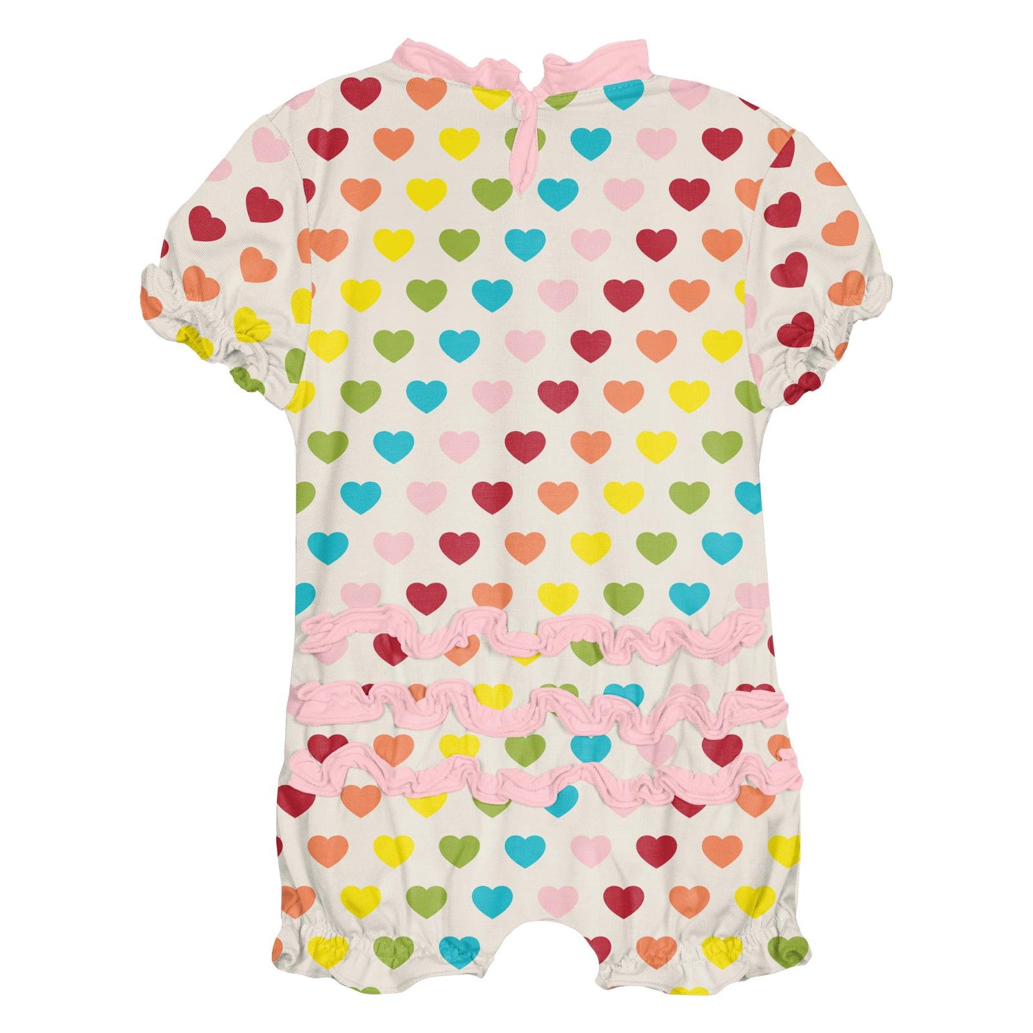 Print Ruffle Romper in Rainbow Hearts (345294)