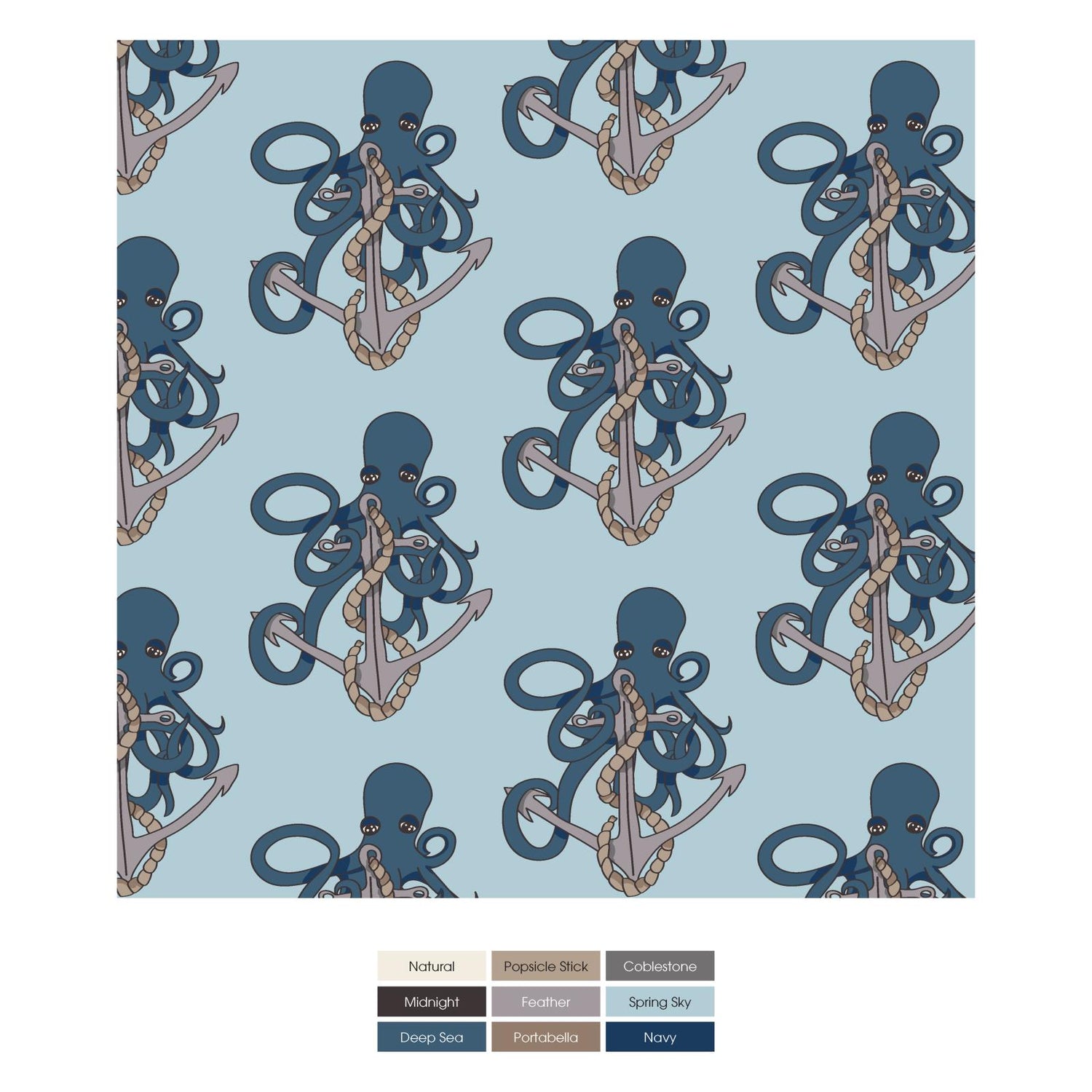 Print Layette Gown Converter & Single Knot Hat Set in Spring Sky Octopus Anchor (281110)