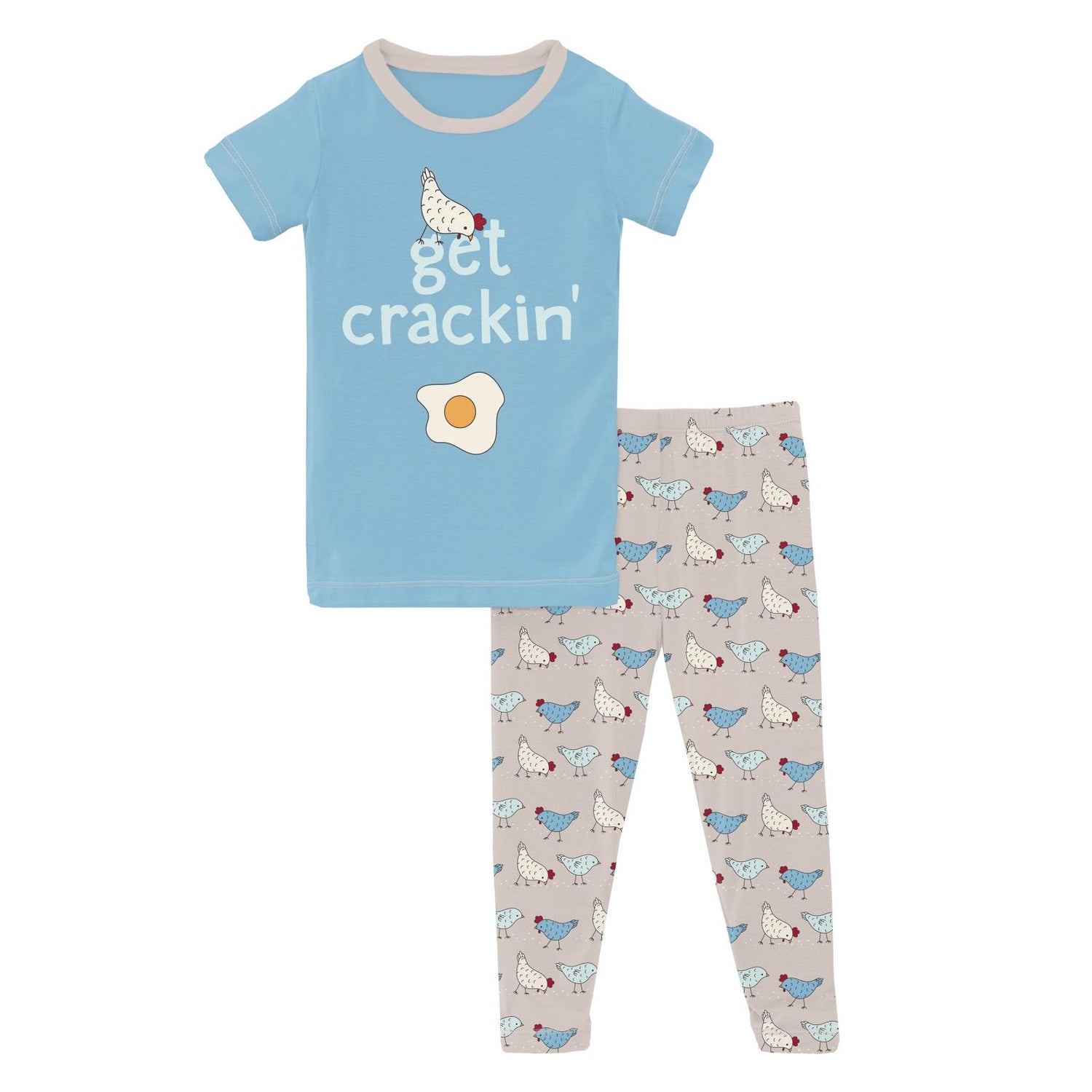 Short Sleeve Graphic Tee Pajama Set in Latte Chickens (314111)