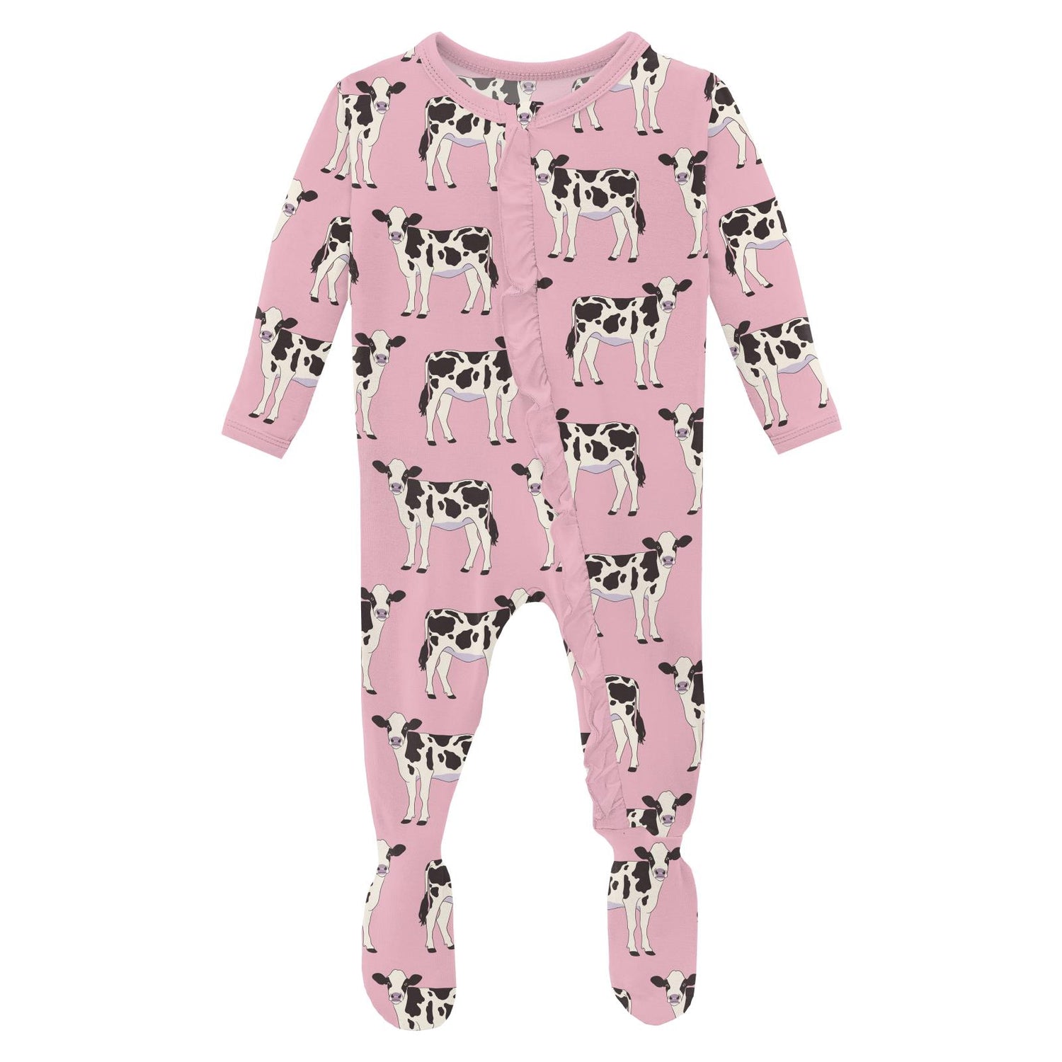 Print Layette Ruffle Footie with 2 Way Zipper in Cake Pop Cows (310911)