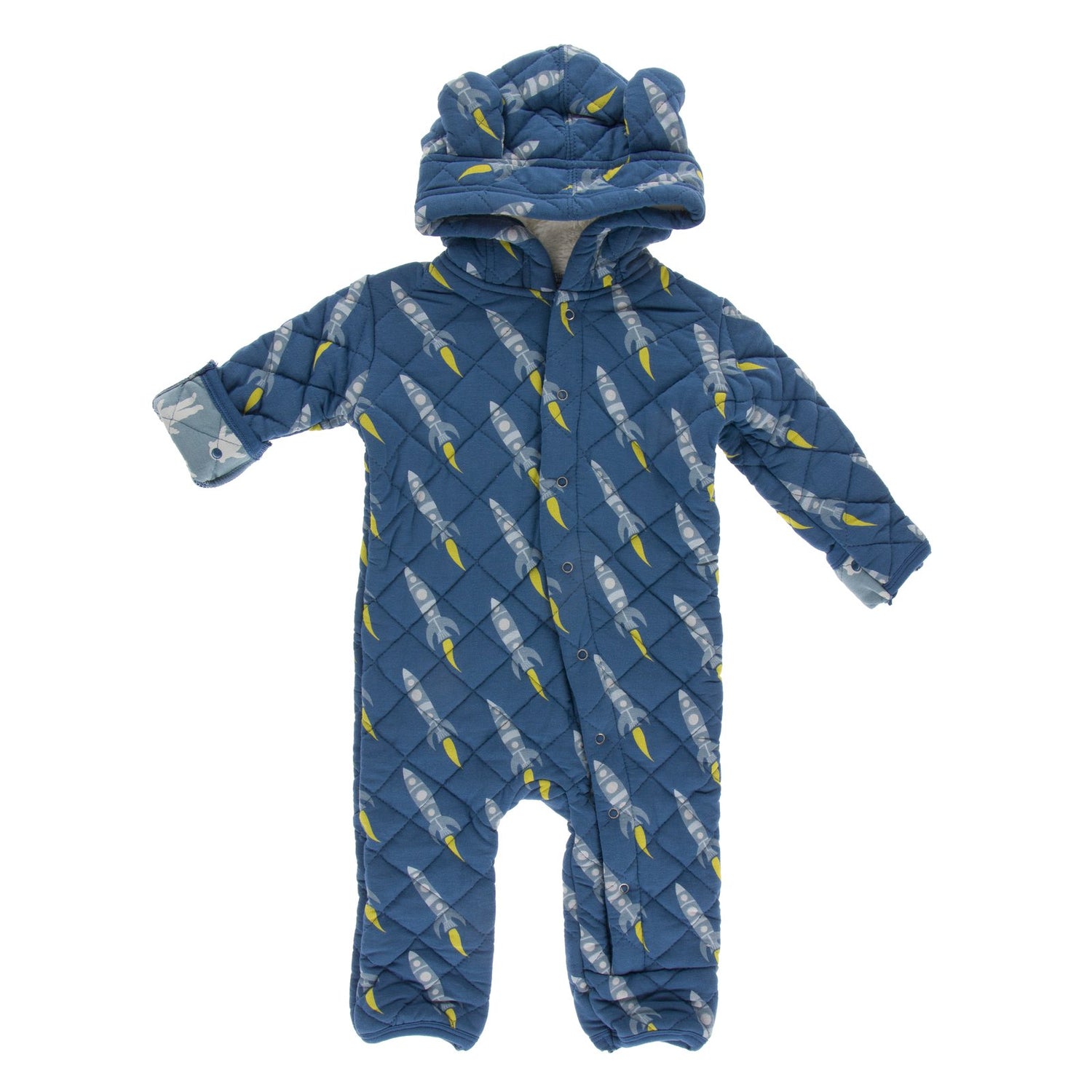 Print Quilted Hoodie Coverall with Sherpa-Lined Hood in Twilight Rockets/Dusty Sky Astronauts (383919)