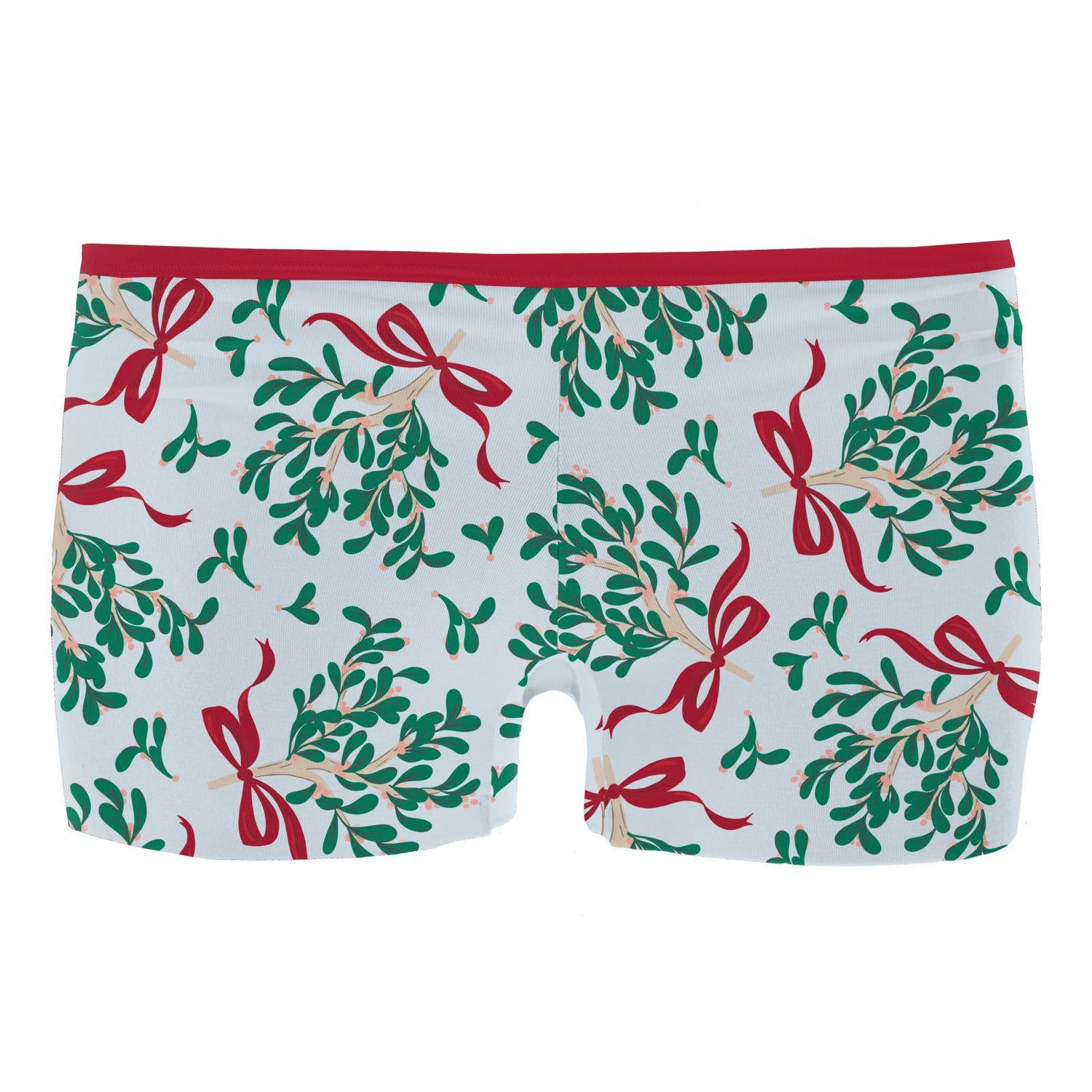 Women's Print Boy Short Underwear in Illusion Blue Mistletoe & Ribbons