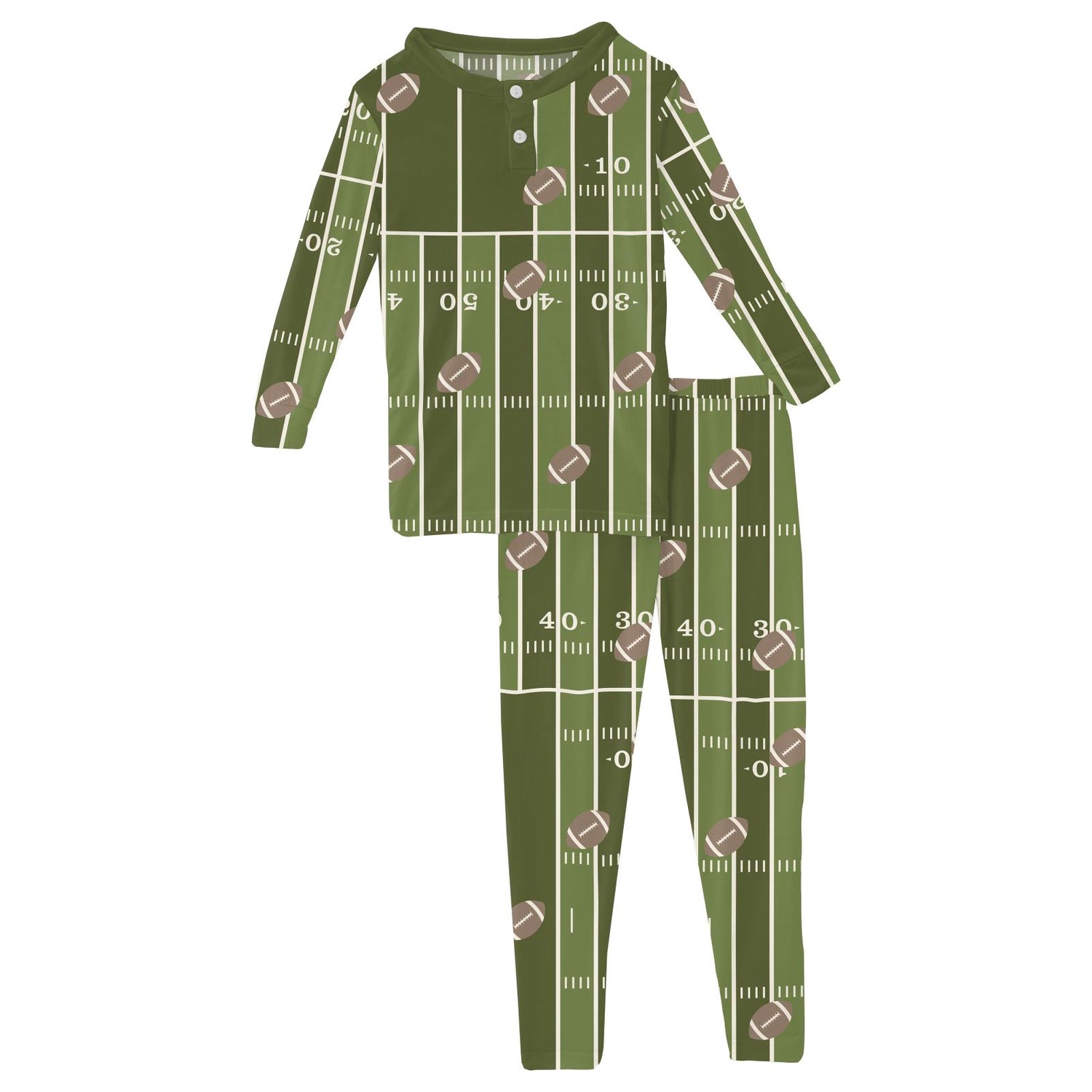 Print Long Sleeve Henley Pajama Set in Pesto Football (345437)