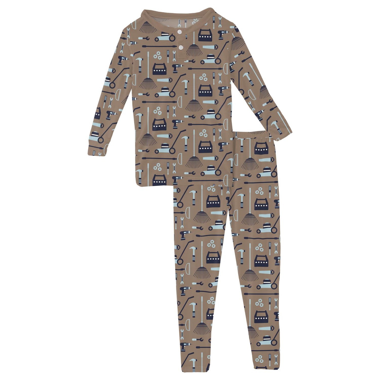 Print Long Sleeve Henley Pajama Set in Portabella Fall Tools (345522)