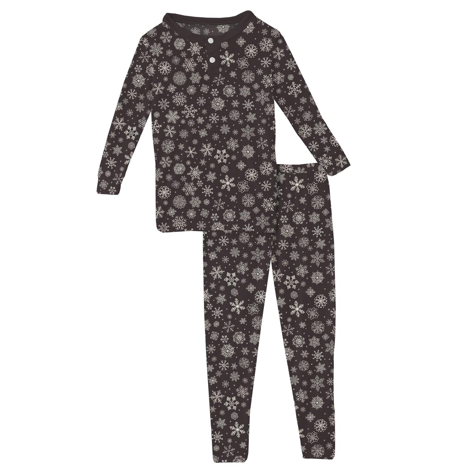 Print Long Sleeve Henley Pajama Set in Chalkboard Snowflakes (345382)