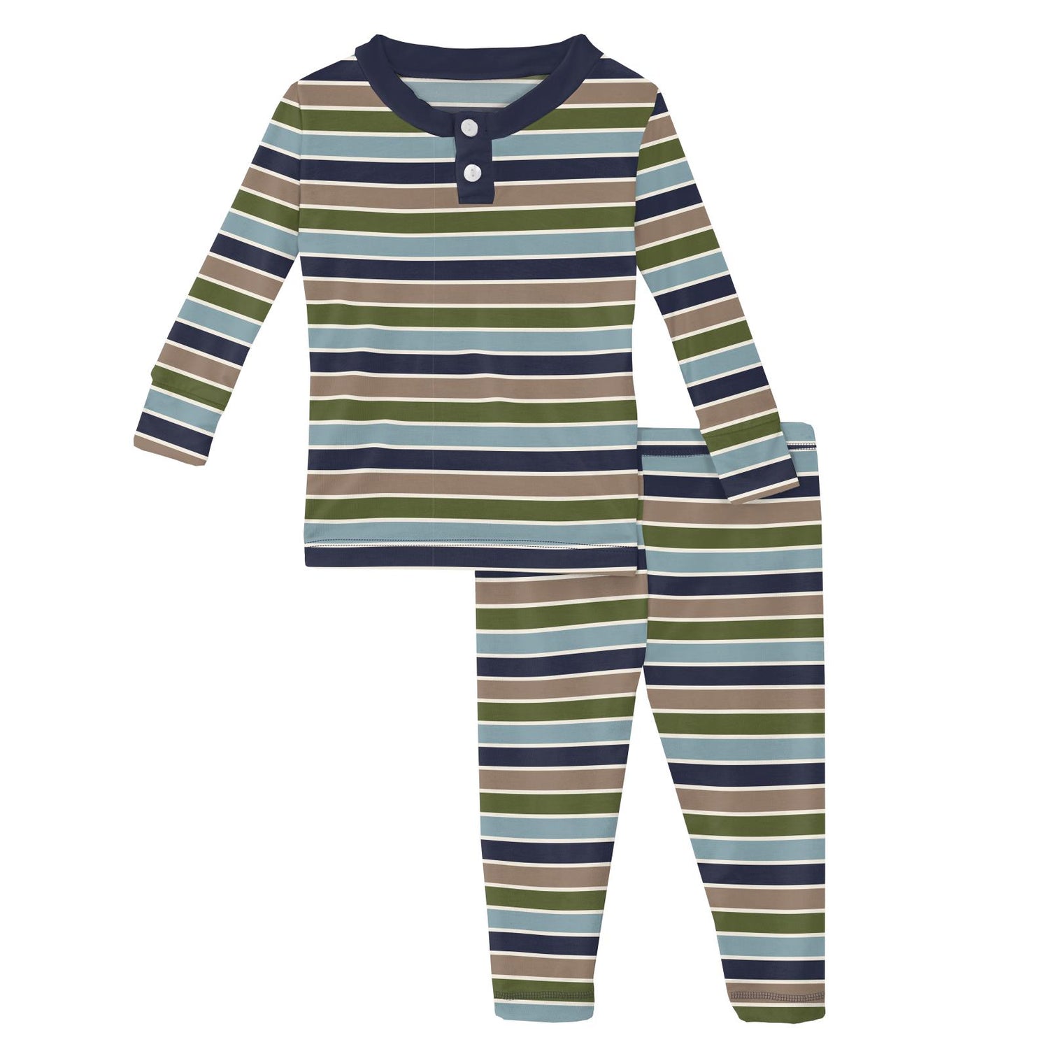 Print Long Sleeve Henley Pajama Set in Fall Vibes Stripe (345431)