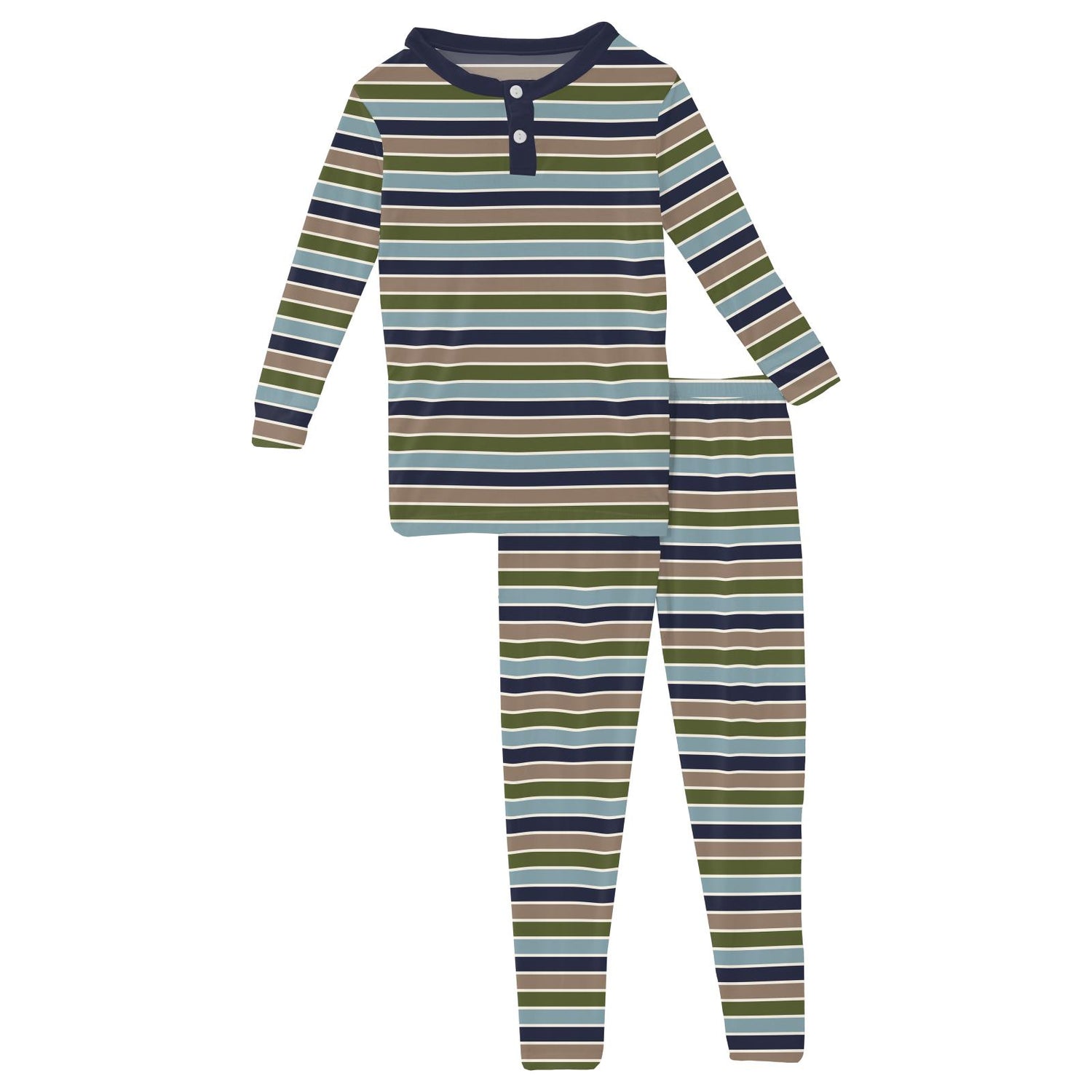 Print Long Sleeve Henley Pajama Set in Fall Vibes Stripe (345469)