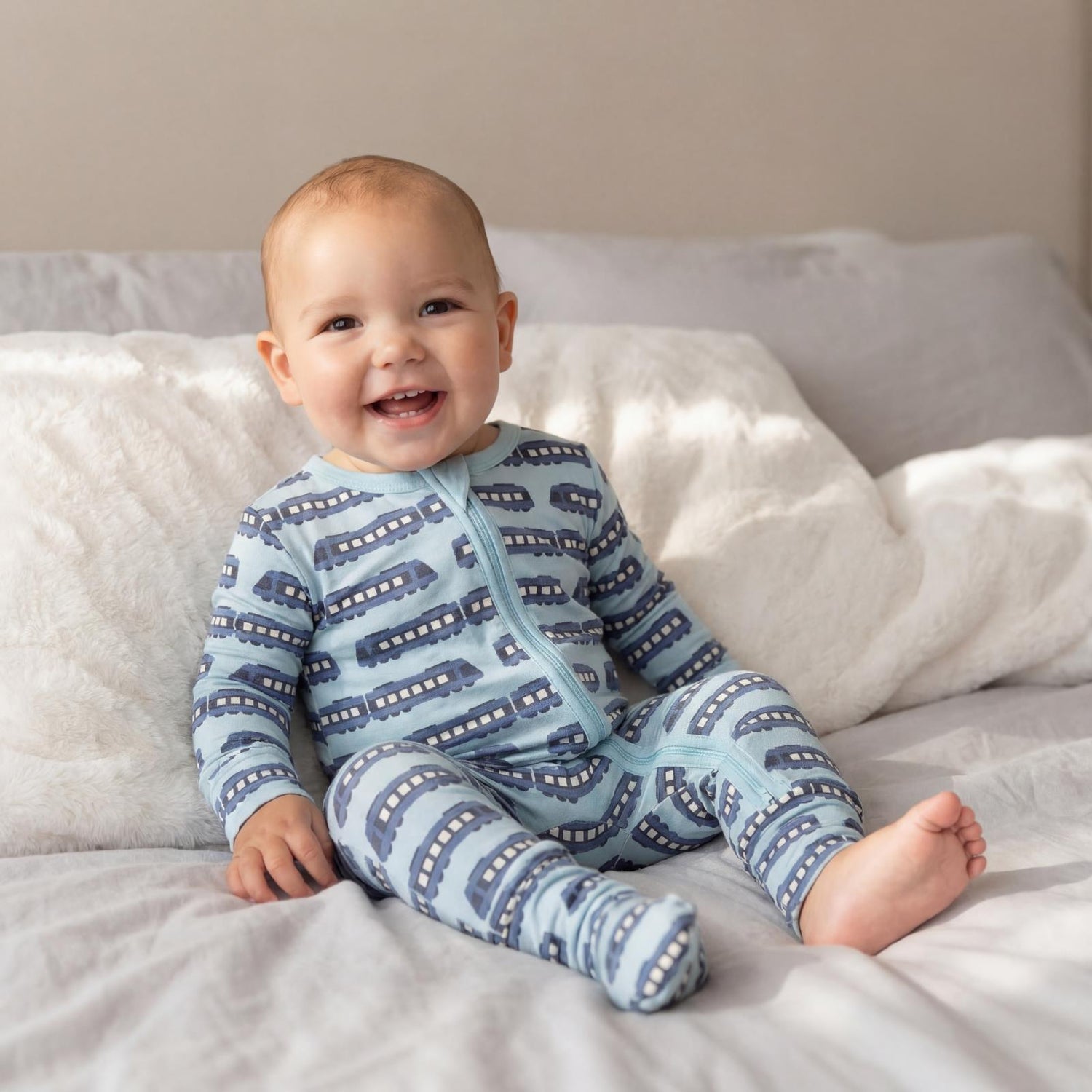 Print Convertible Coverall in Spring Sky London Trains (371043)