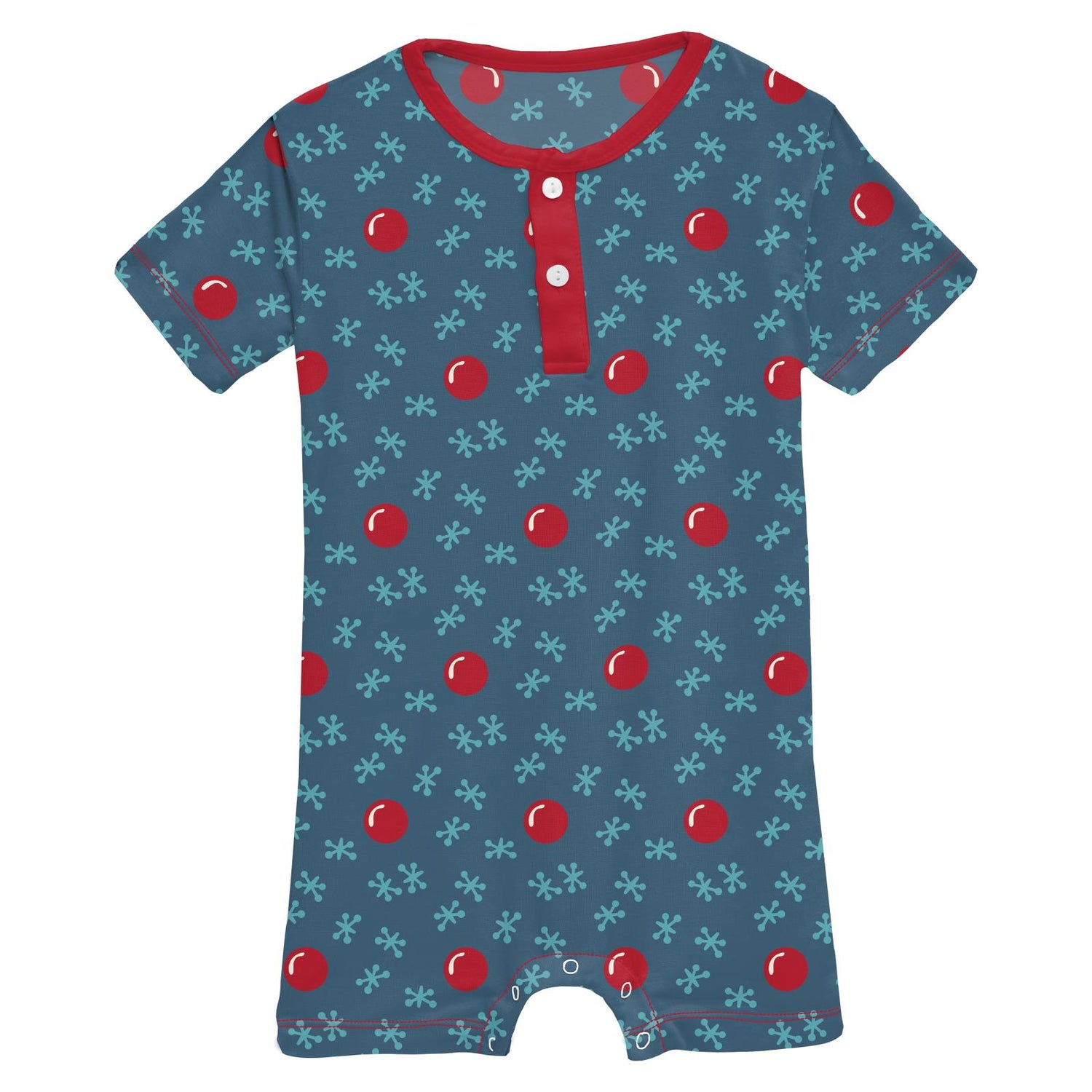 Print Short Sleeve Henley Romper in Deep Sea Jacks (258059)